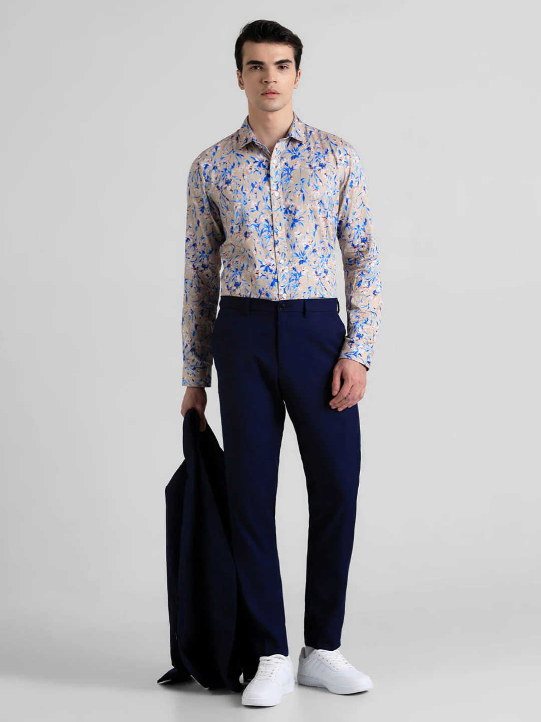 Navy Blue Mid Rise Twill Trousers - Image 5