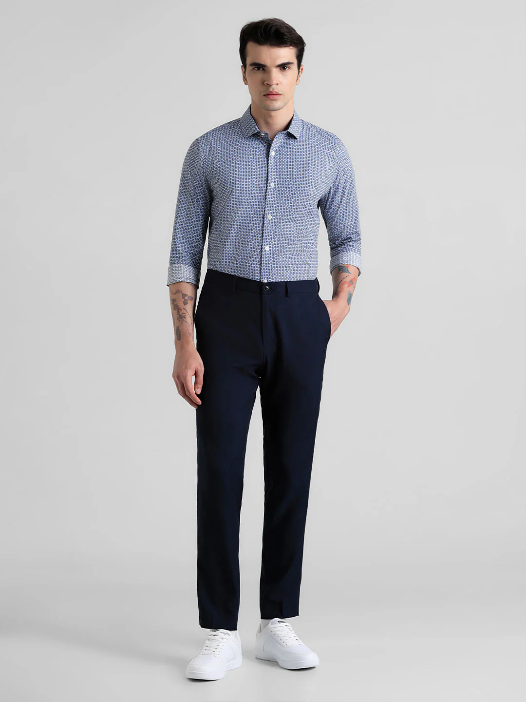 Navy Mid Rise Twill Trousers - Image 4