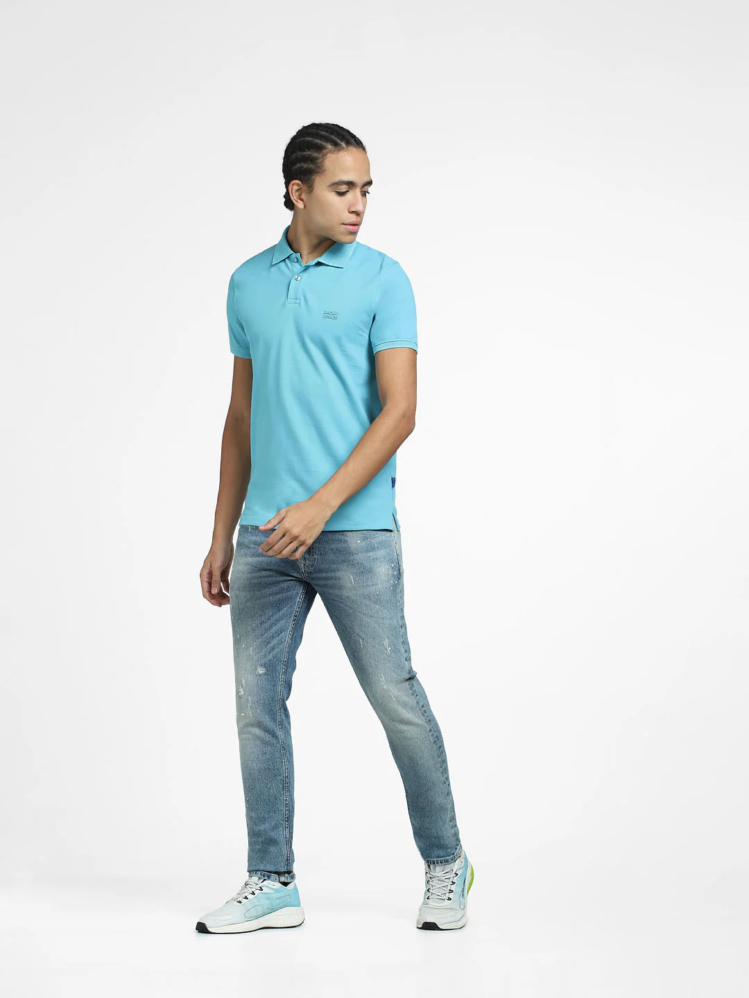 Blue Logo Print Polo Neck T-shirt - Image 6
