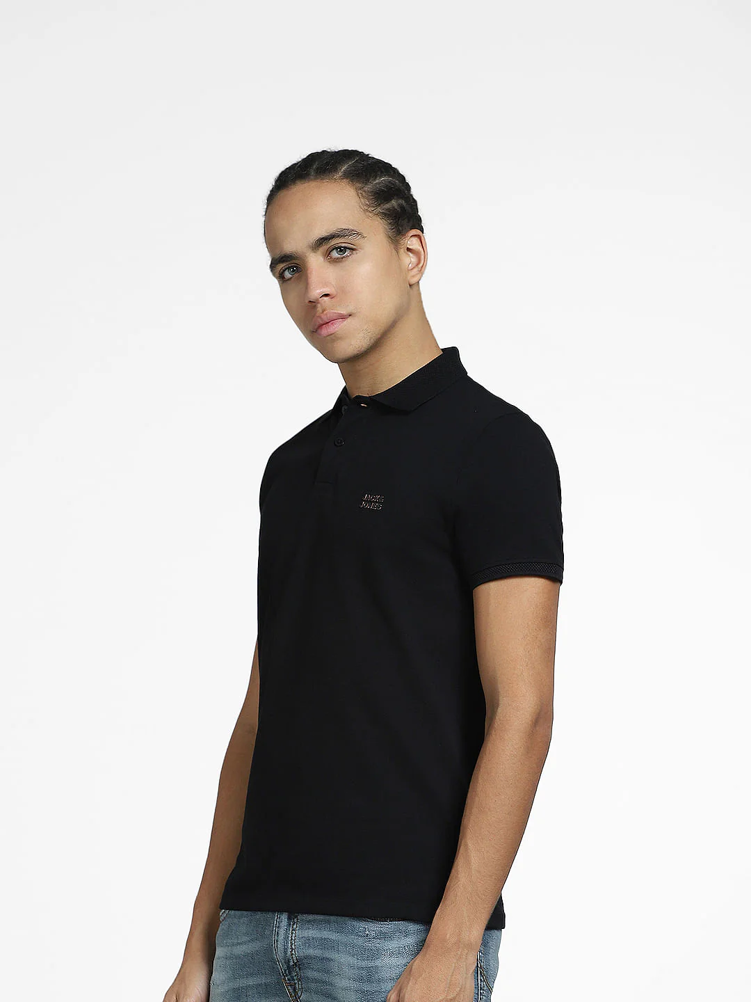 Black Logo Print Polo Neck T-shirt - Image 3