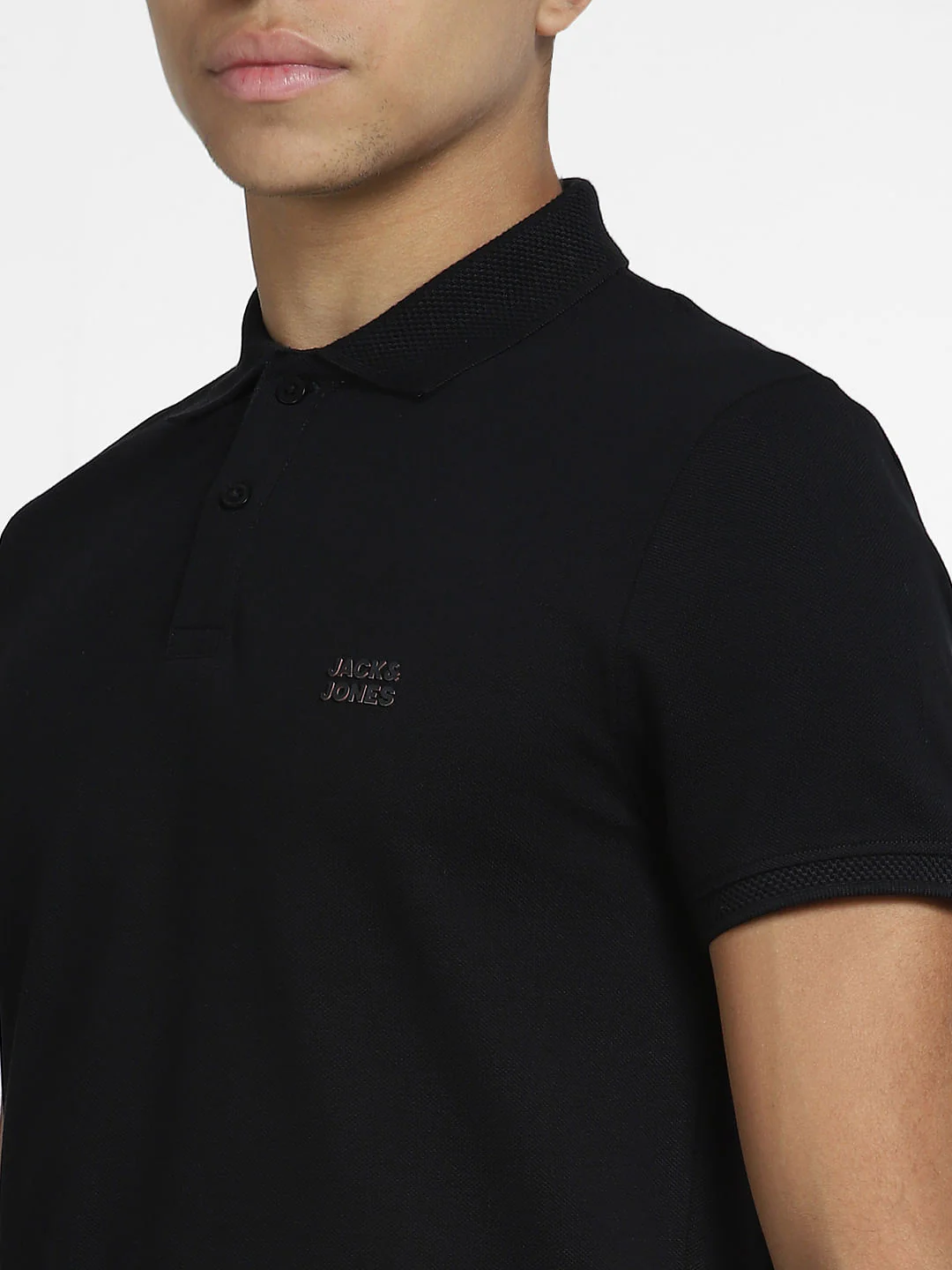 Black Logo Print Polo Neck T-shirt - Image 5