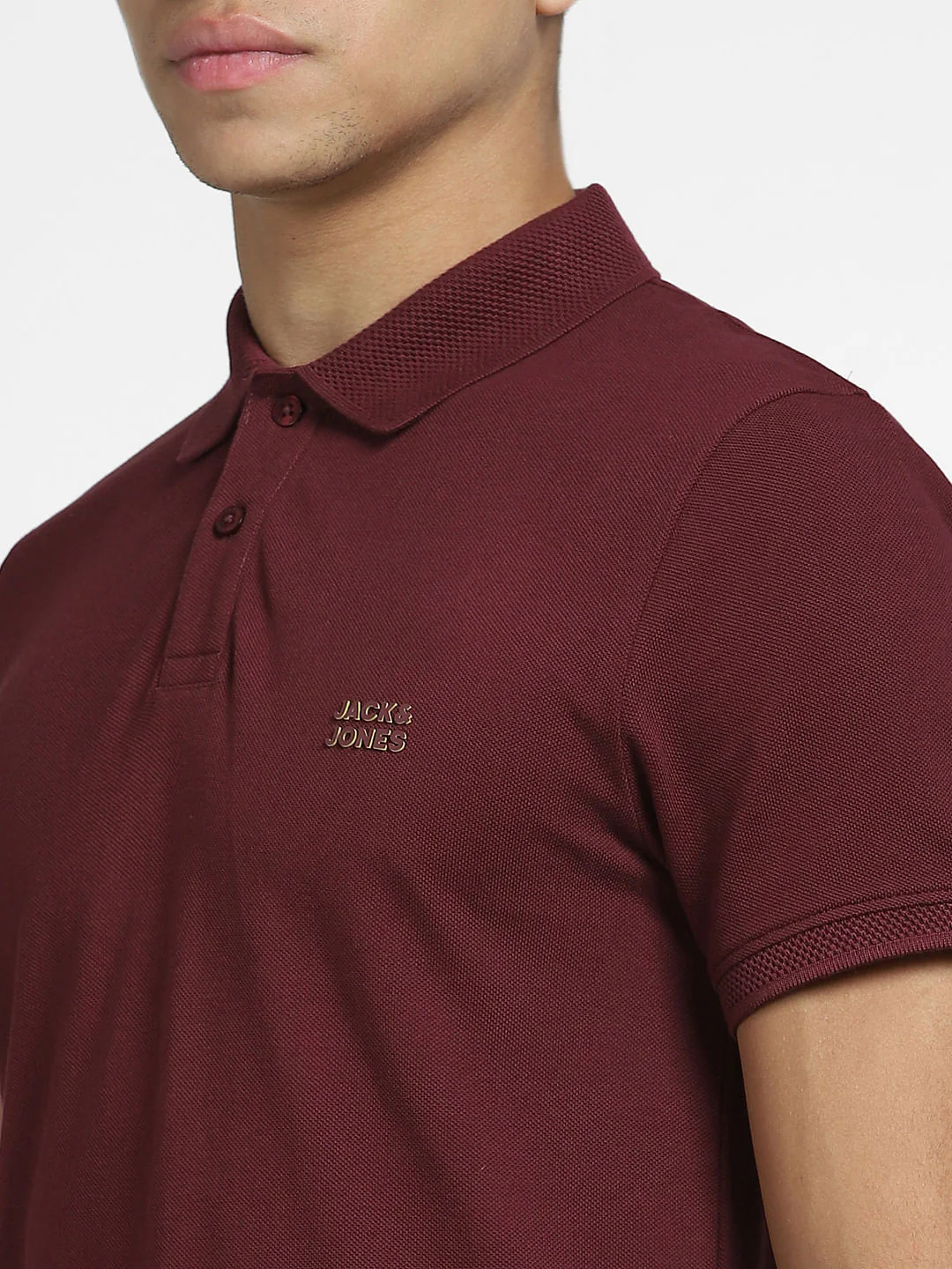 Maroon Logo Print Polo Neck T-shirt - Image 5