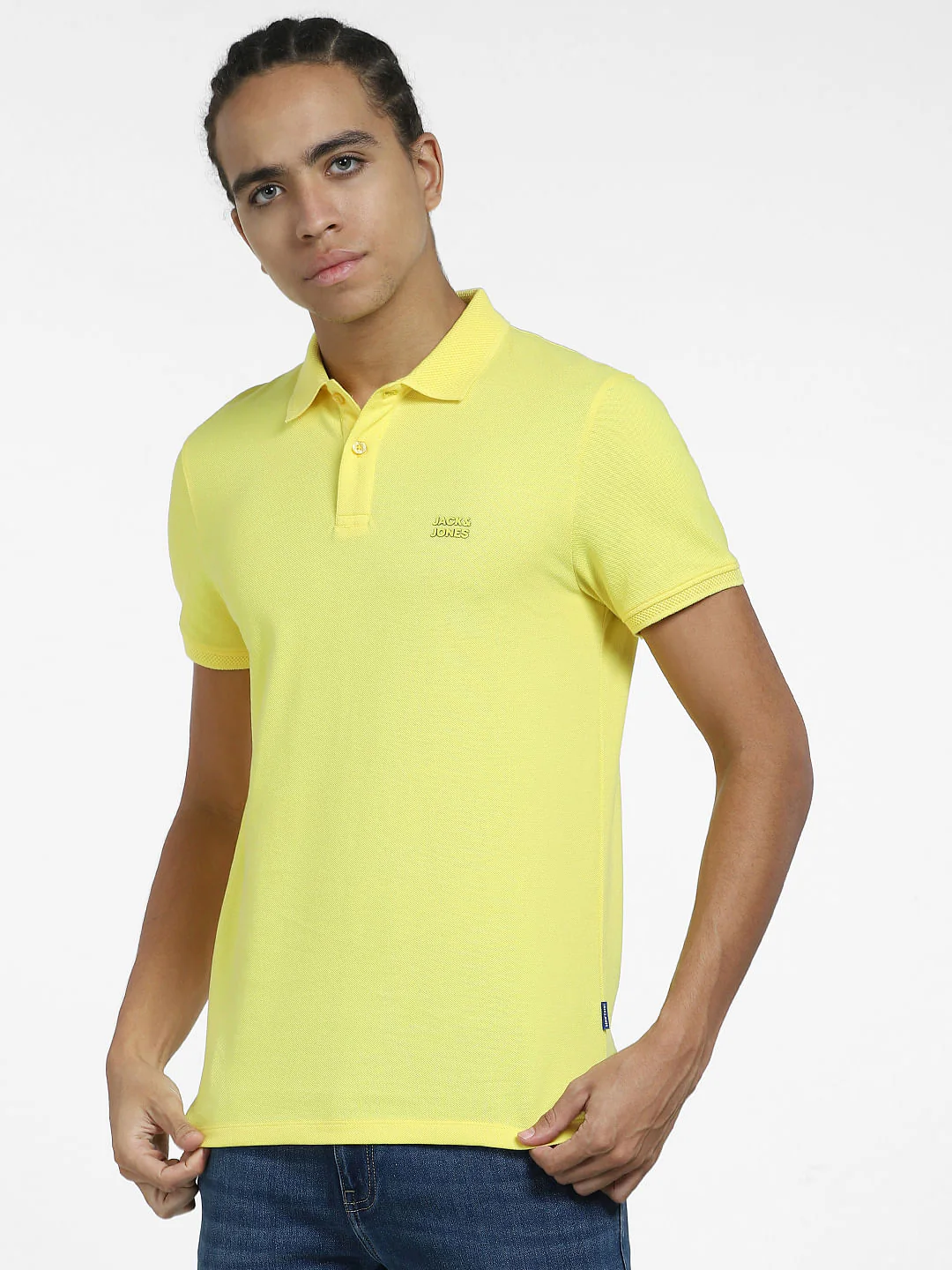 Yellow Logo Print Polo Neck T-shirt - Image 2