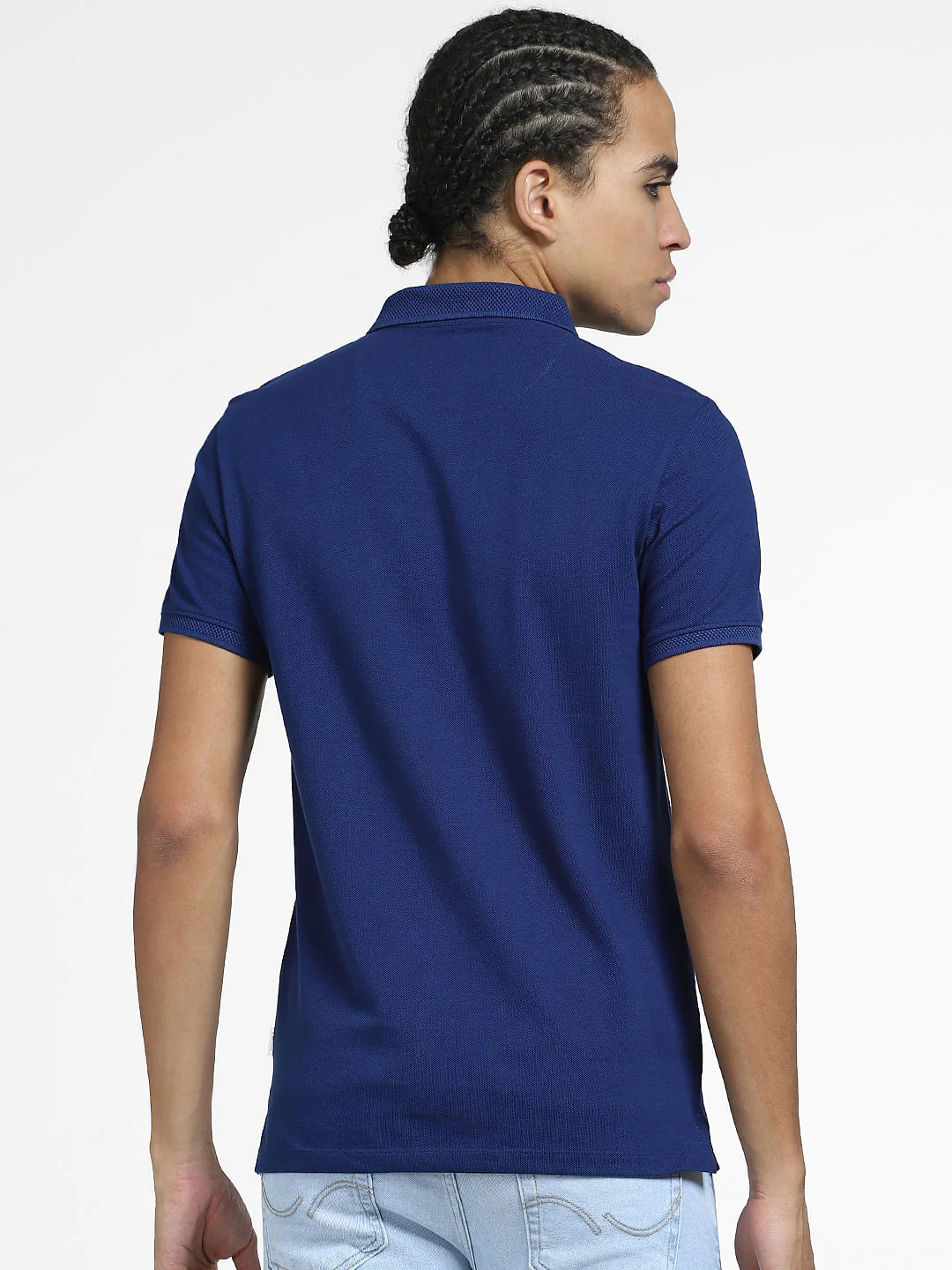 Dark Blue Logo Print Polo Neck T-shirt - Image 4
