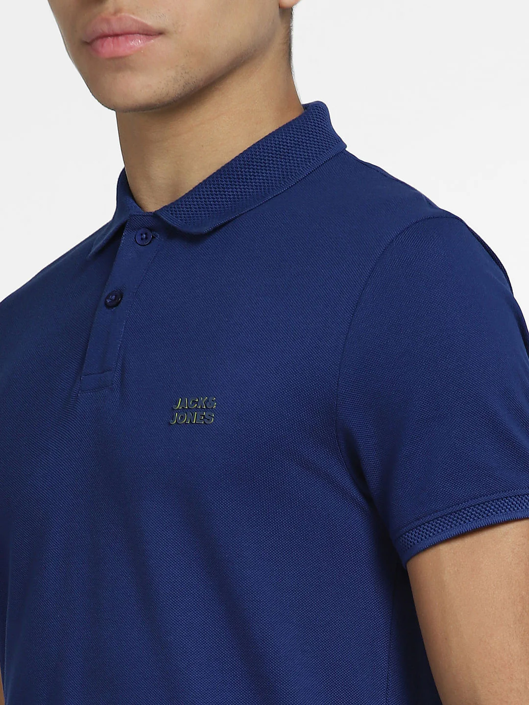 Dark Blue Logo Print Polo Neck T-shirt - Image 5