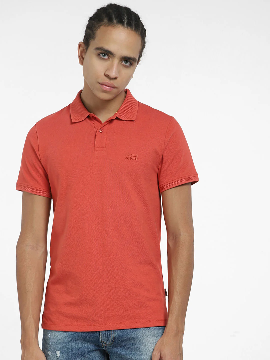 Rust Red Logo Print Polo Neck T-shirt - Image 2