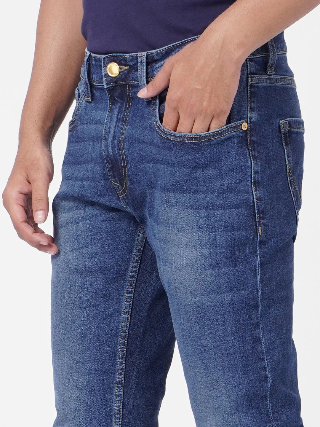 Blue Low Rise Washed Tim Anti Fit Jeans - Image 5