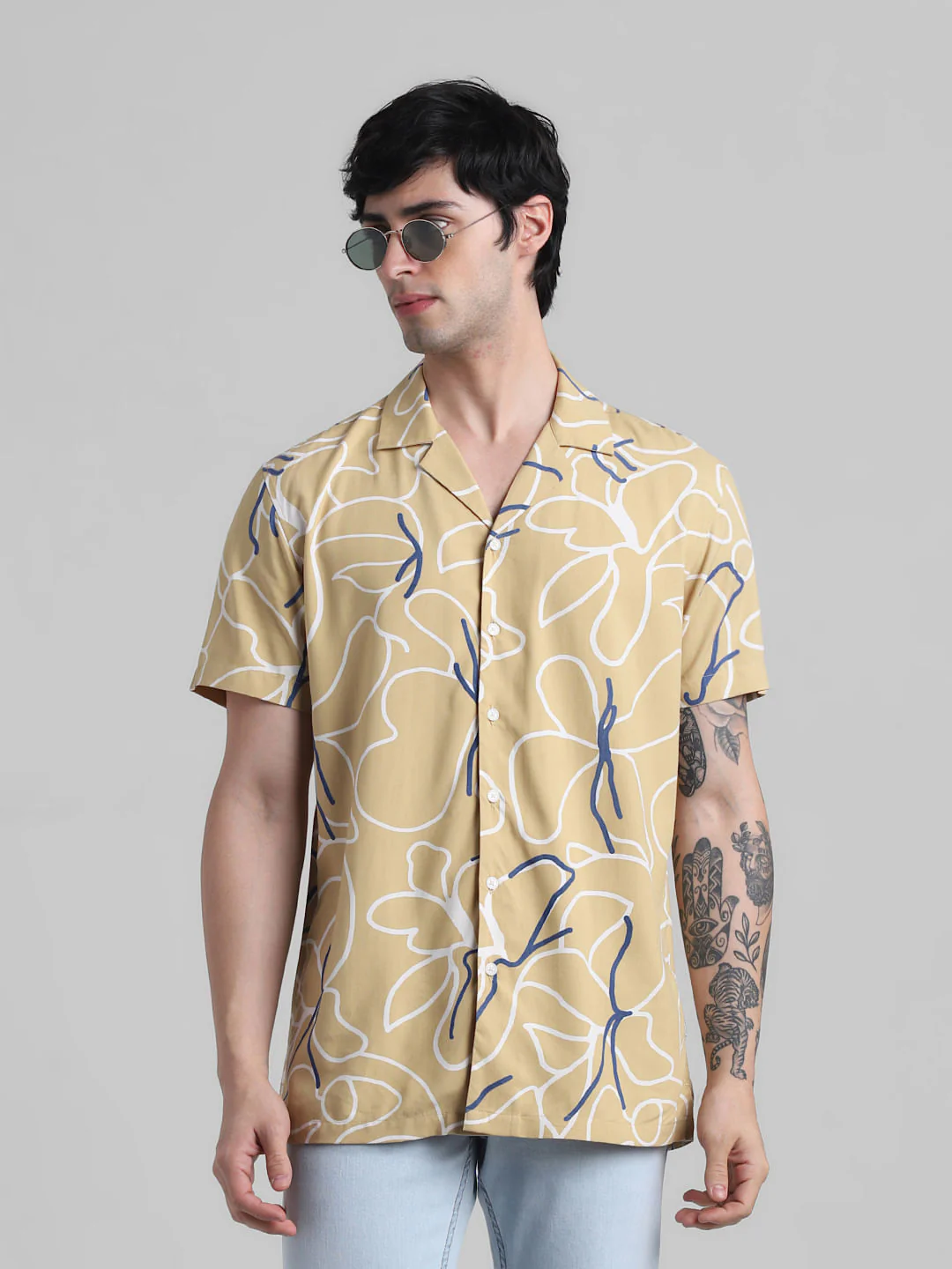 Beige Abstract Print Shirt