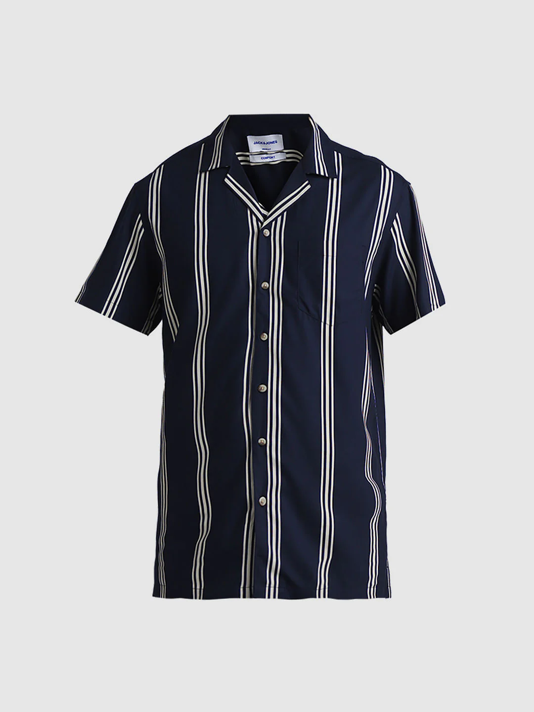 Navy Blue Striped Short Sleeves Shirt - Image 7