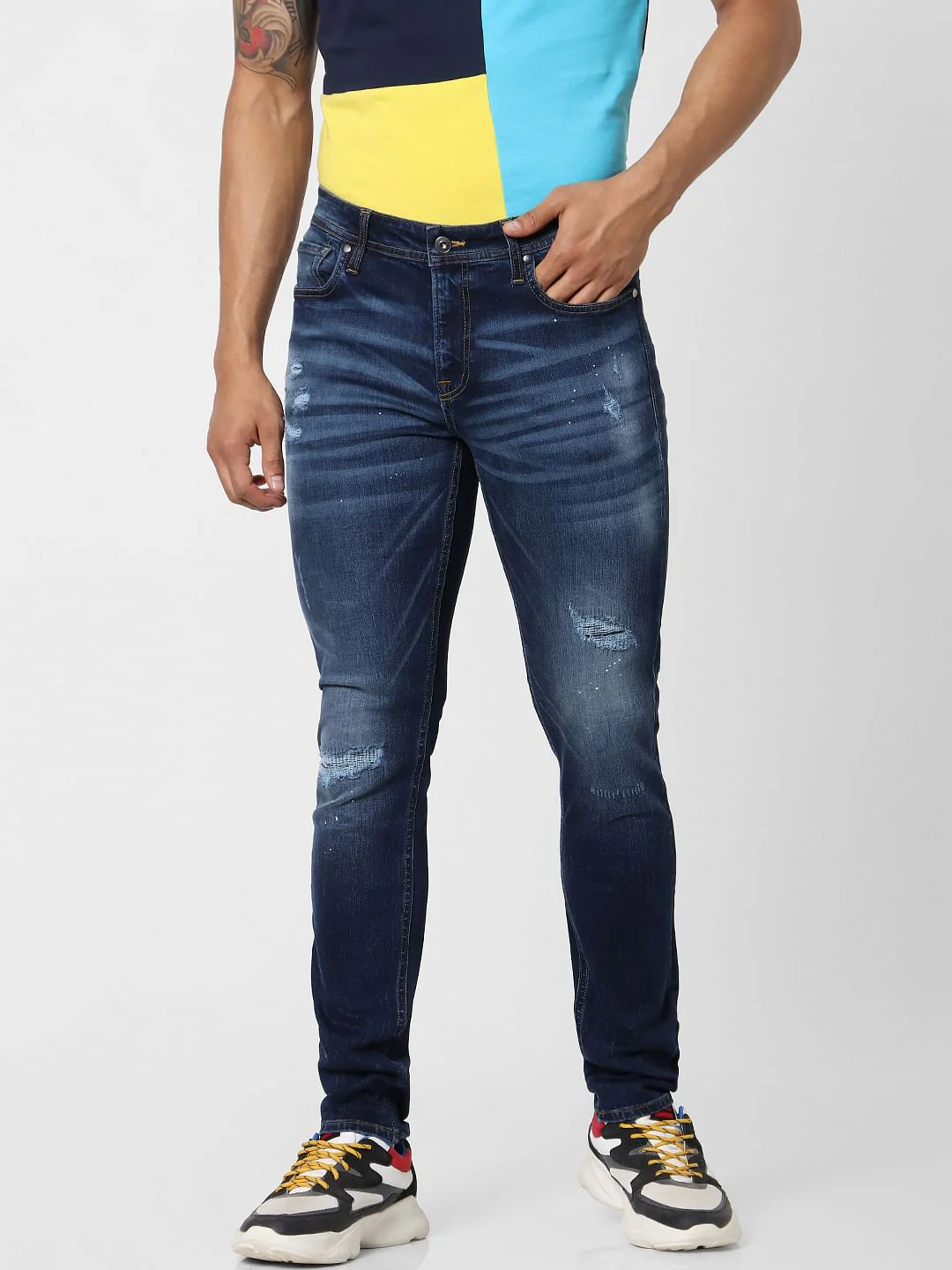 Blue Low Rise Liam Distressed Skinny Fit Jeans - Image 2