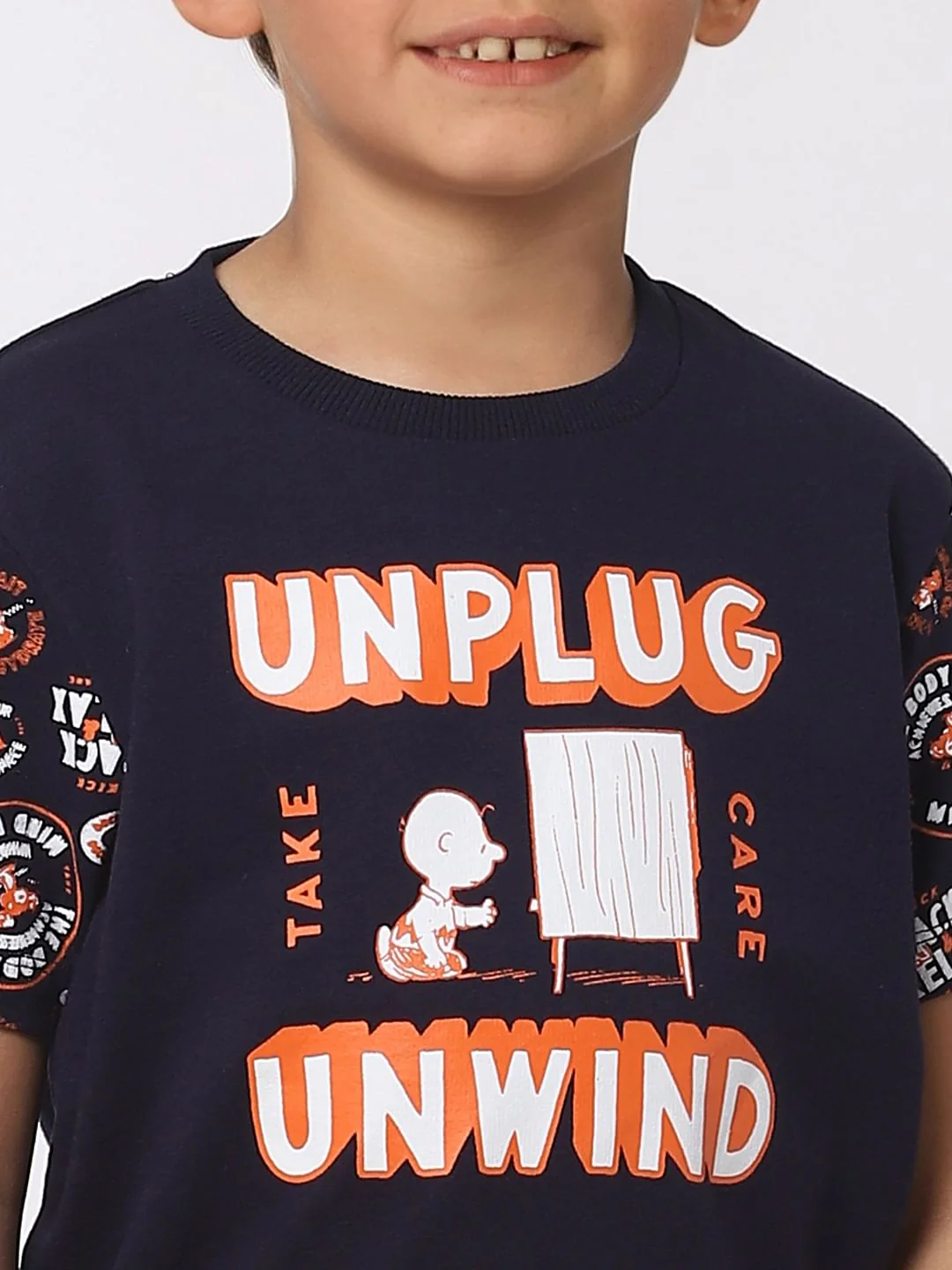Boys X PEANUTS Blue Graphic Print Hooded T-shirt - Image 5