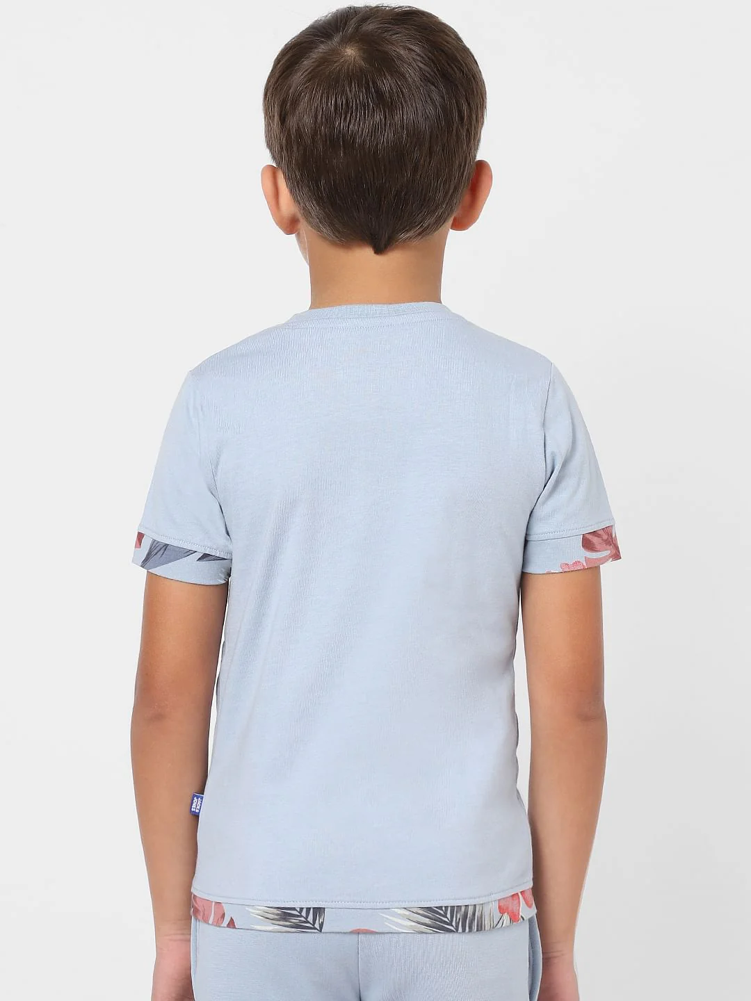 Boys Blue Floral Tipping Logo Print Crew Neck T-shirt - Image 4
