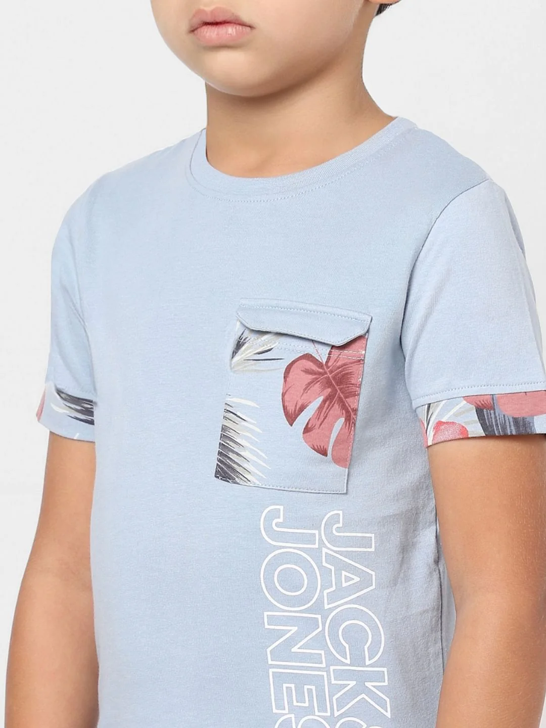 Boys Blue Floral Tipping Logo Print Crew Neck T-shirt - Image 5