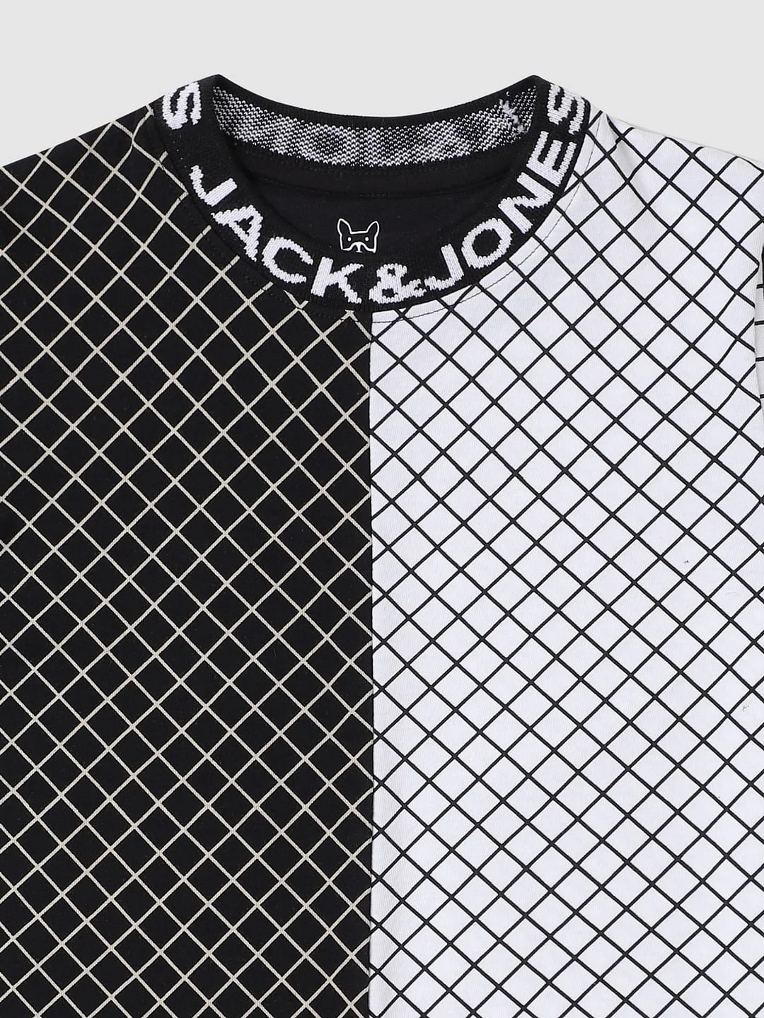 Boys Black & White Check Crew Neck T-shirt - Image 3