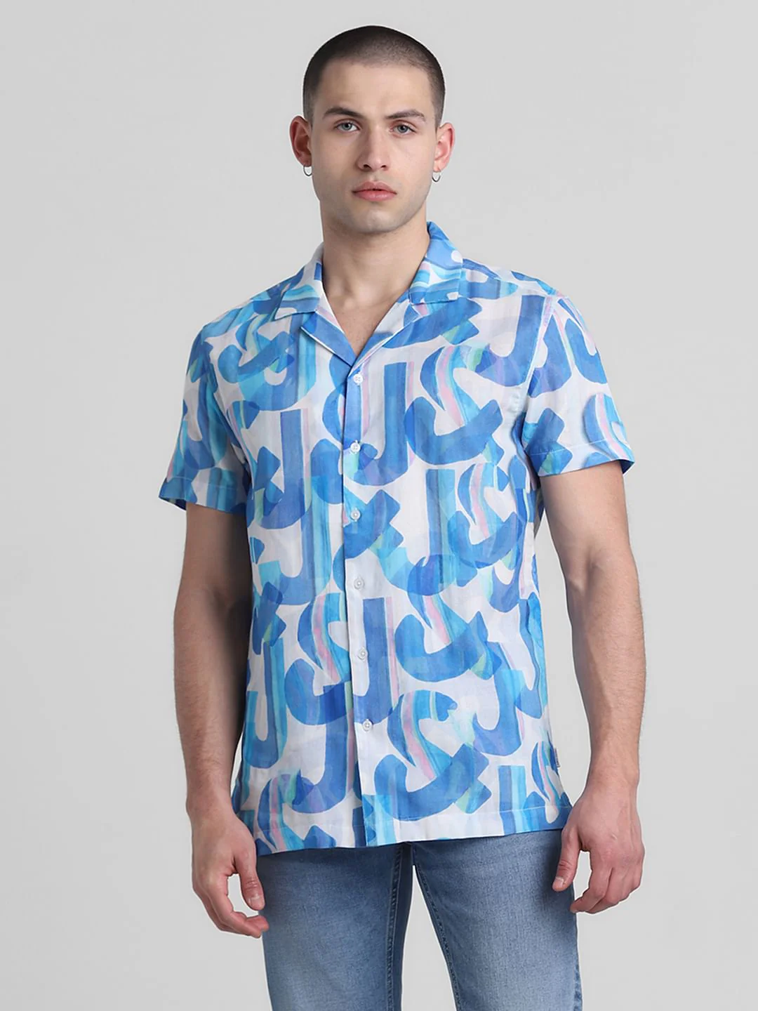 Blue Printed Short Sleeves Shirt - Image 2