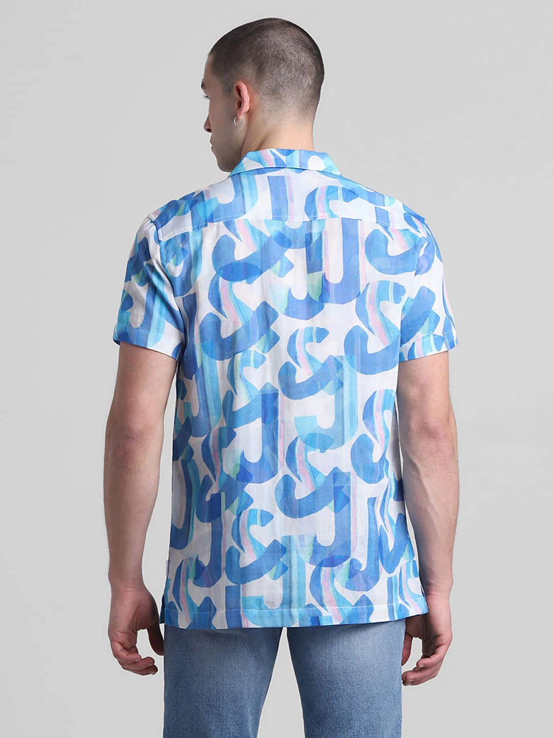 Blue Printed Short Sleeves Shirt - Image 4