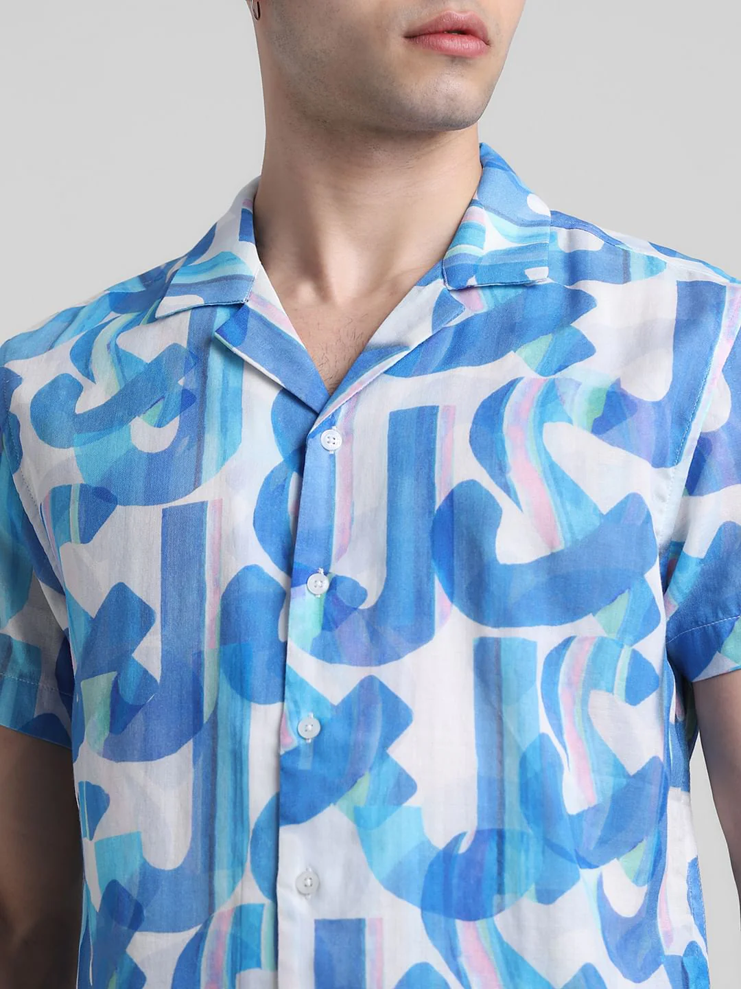 Blue Printed Short Sleeves Shirt - Image 5