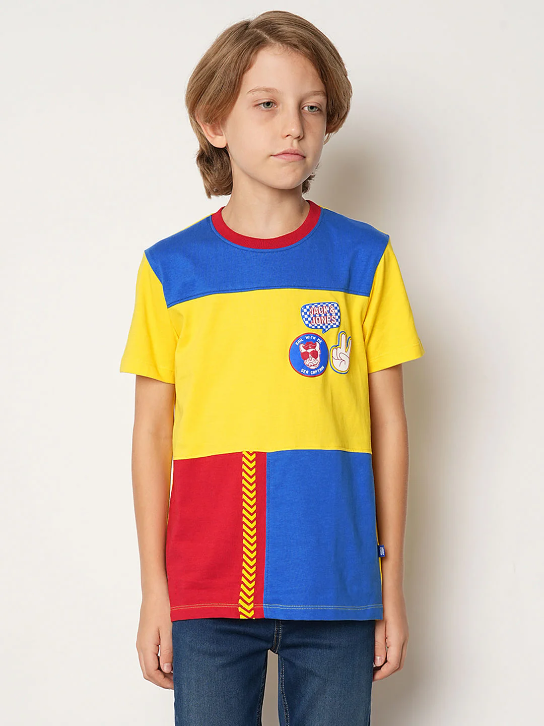 Yellow Colourblocked Crew Neck T-shirt - Image 2