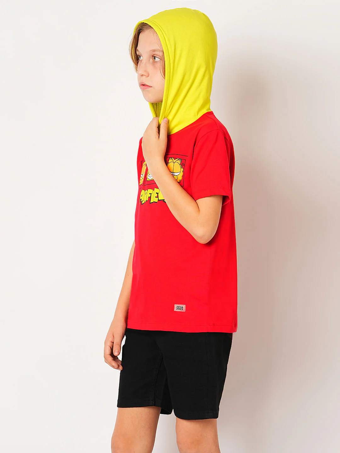 Boys Red Garfield Print Hooded T-shirt