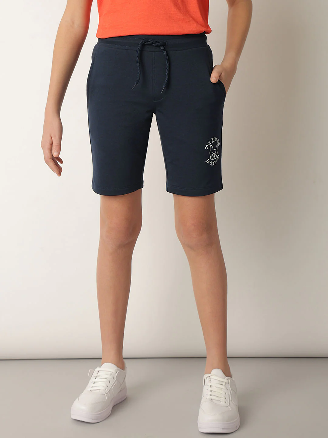 Boys Navy Blue Cotton Knit Shorts - Image 2