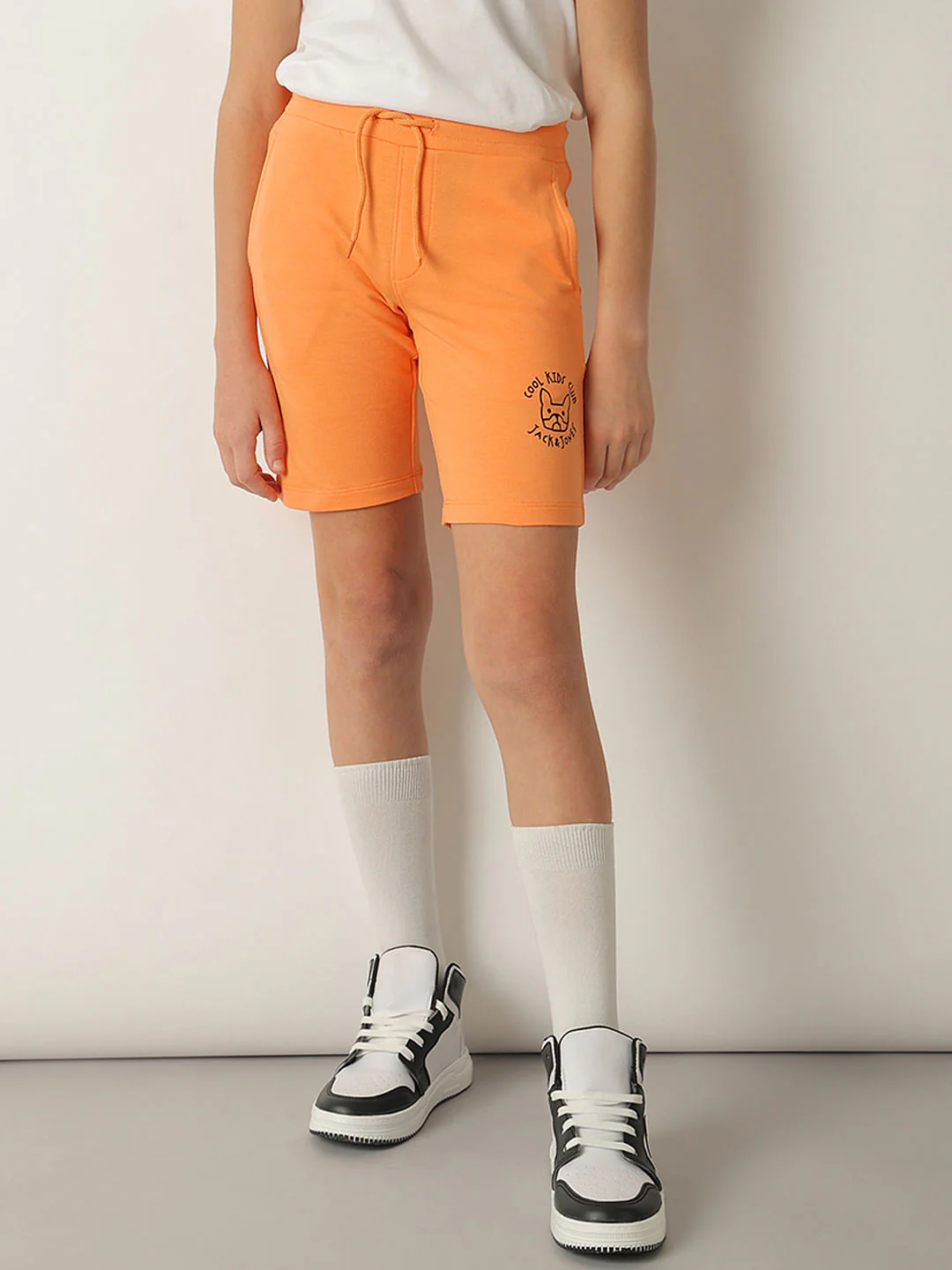 Boys Orange Cotton Knit Shorts - Image 2