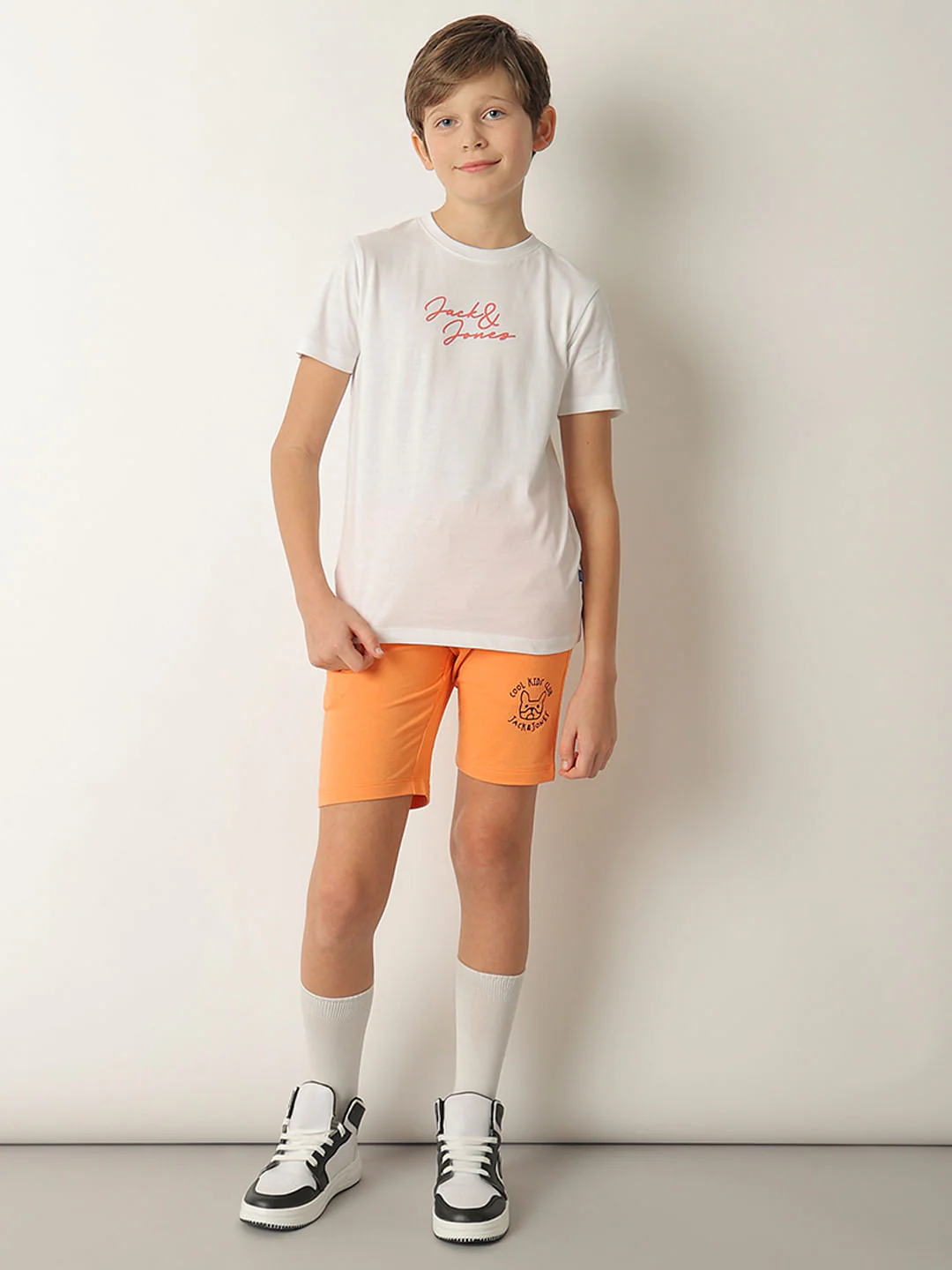 Boys Orange Cotton Knit Shorts - Image 5