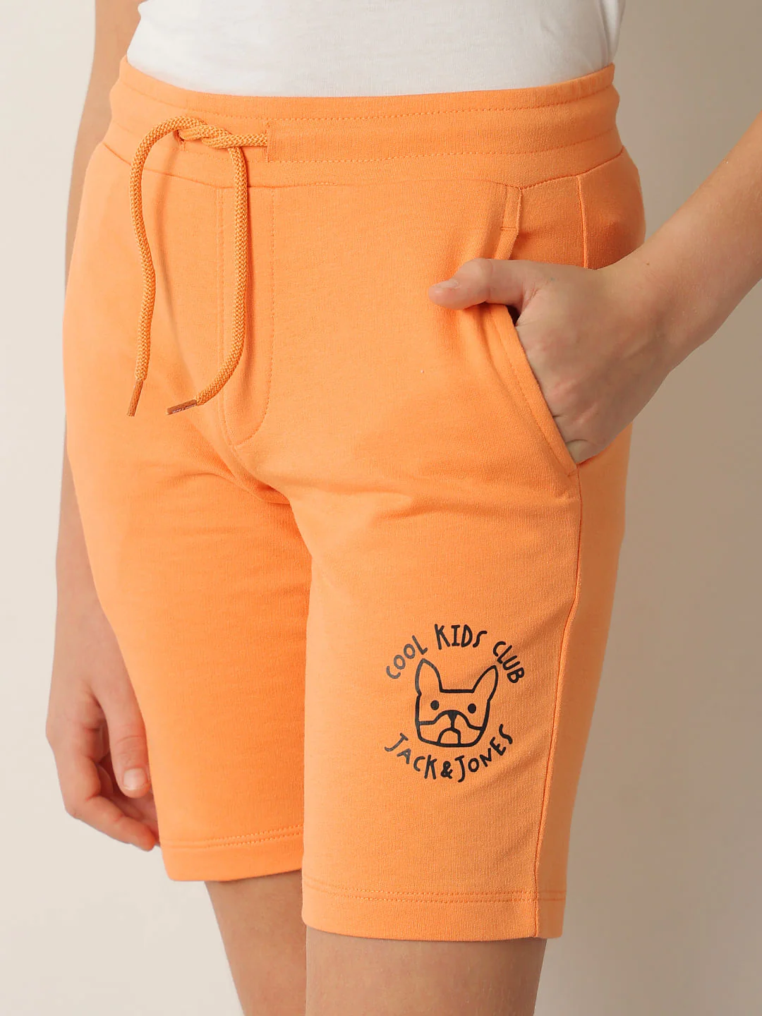 Boys Orange Cotton Knit Shorts - Image 6