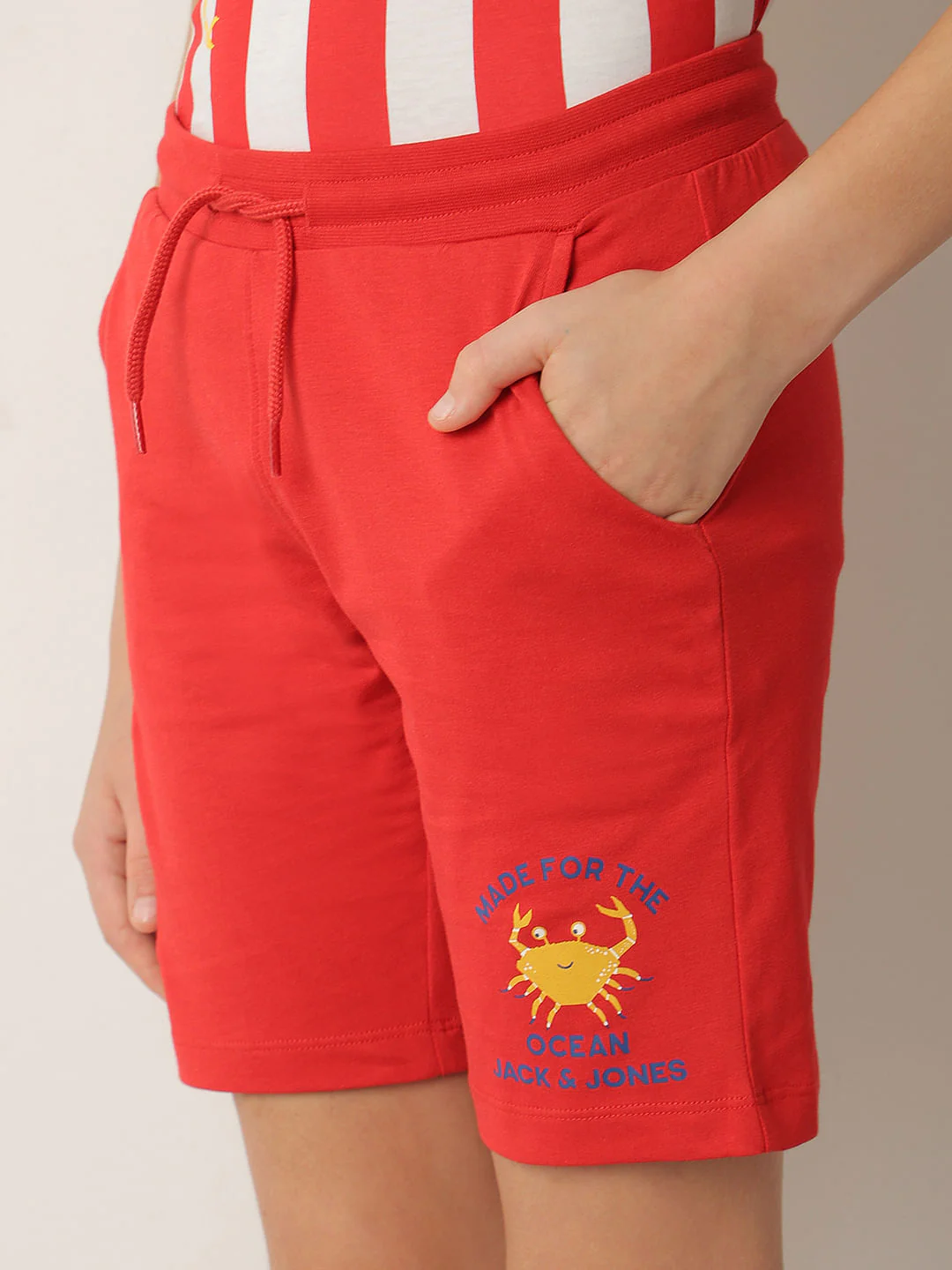 Boys Red Striped Co-ord Set Shorts - Image 6