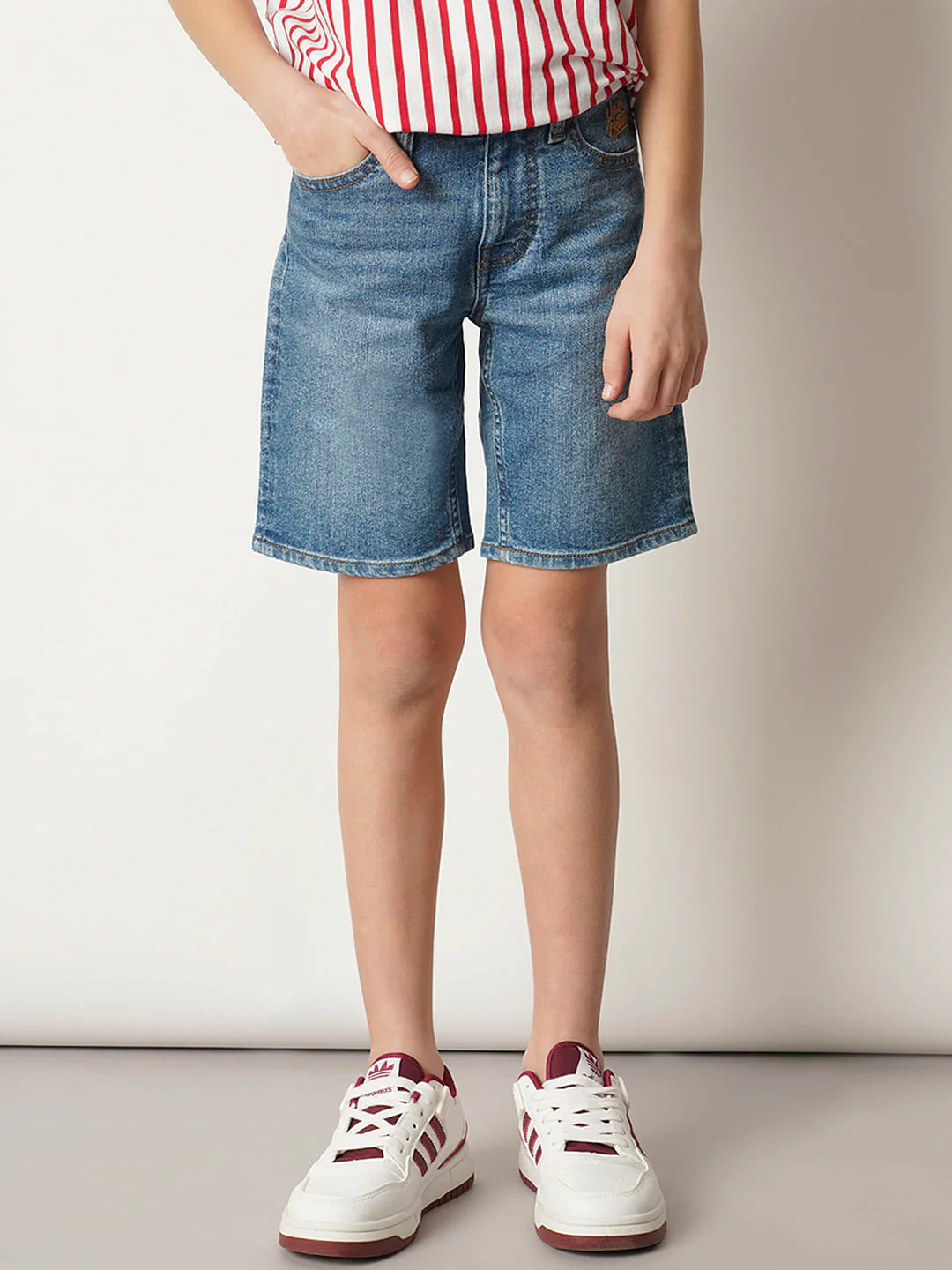 Boys Blue Cotton Denim Shorts - Image 2