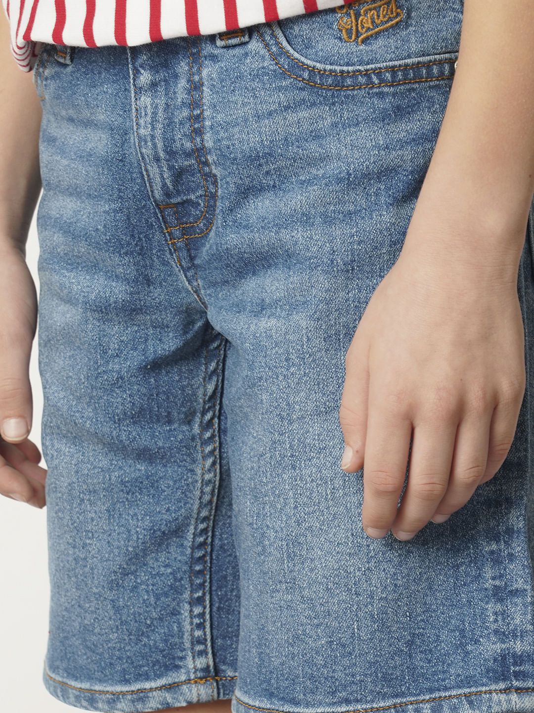 Boys Blue Cotton Denim Shorts - Image 6