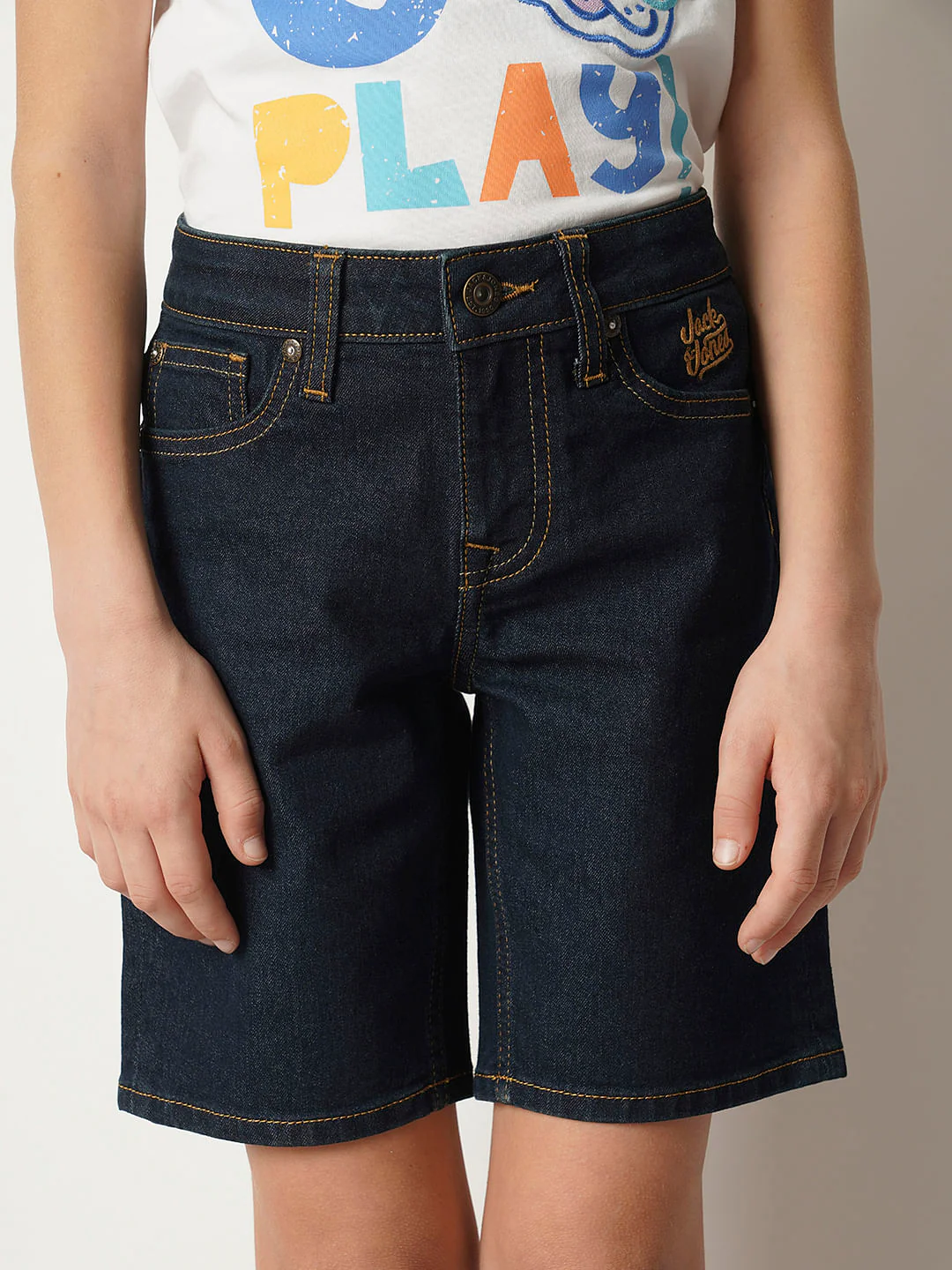 Boys Dark Blue Cotton Denim Shorts - Image 6