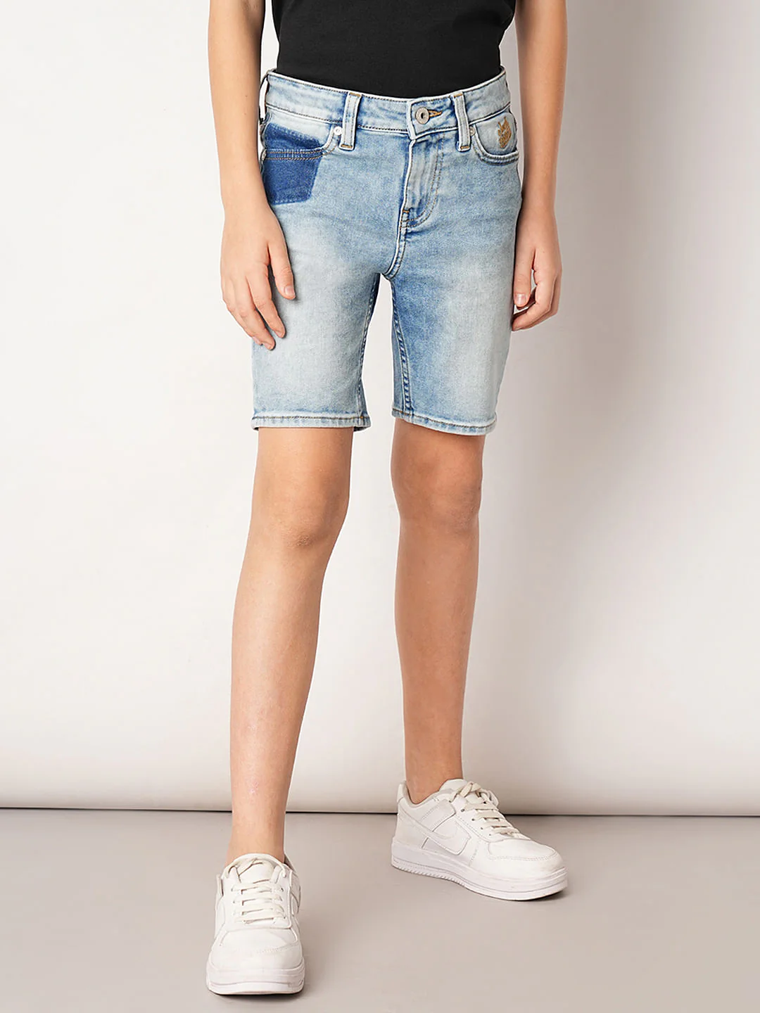Light Blue Mid Rise Denim Shorts - Image 2
