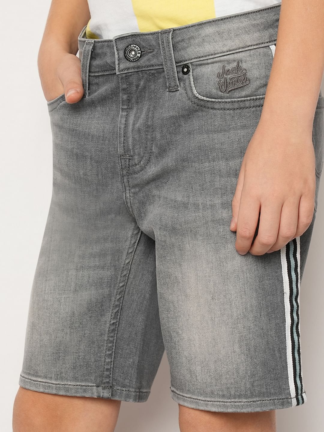 Grey Mid Rise Denim Shorts - Image 6