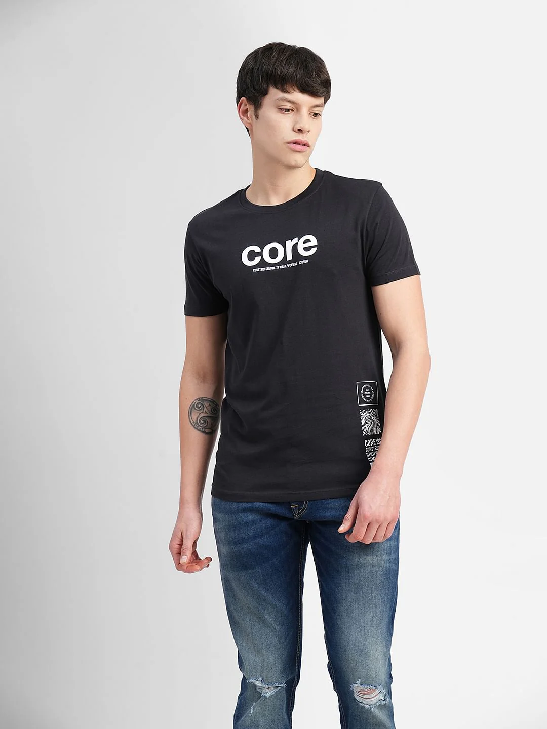 Black Graphic Print Crew Neck T-shirt - Image 2