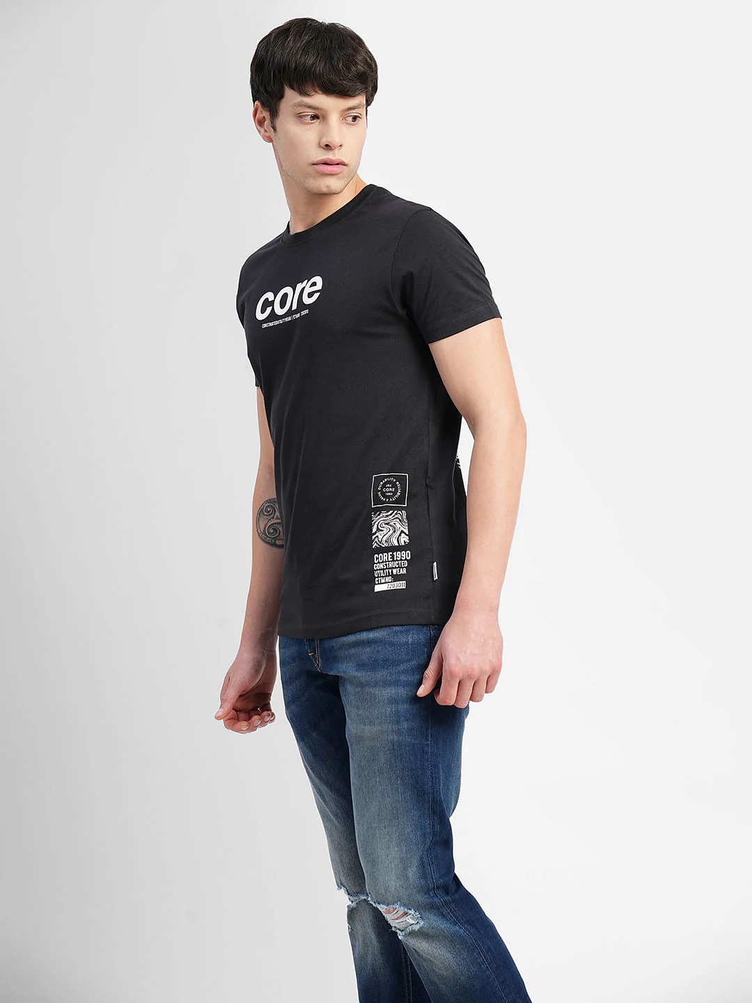 Black Graphic Print Crew Neck T-shirt - Image 3