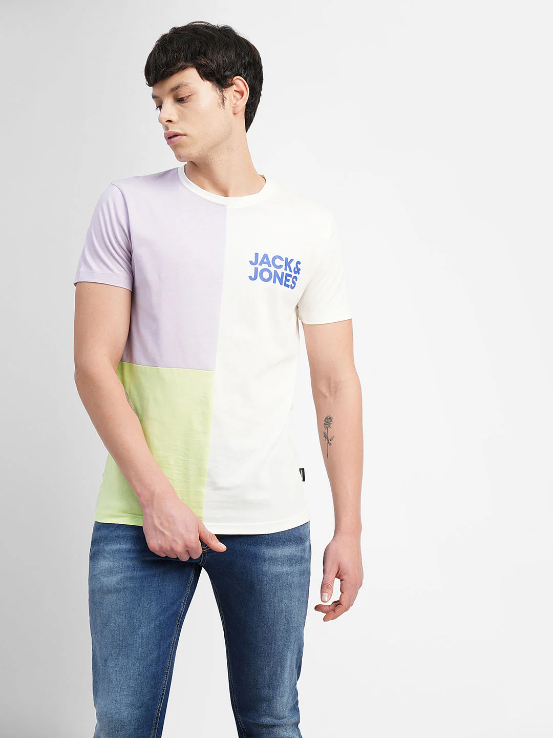 White Colourblocked Crew Neck T-shirt - Image 2
