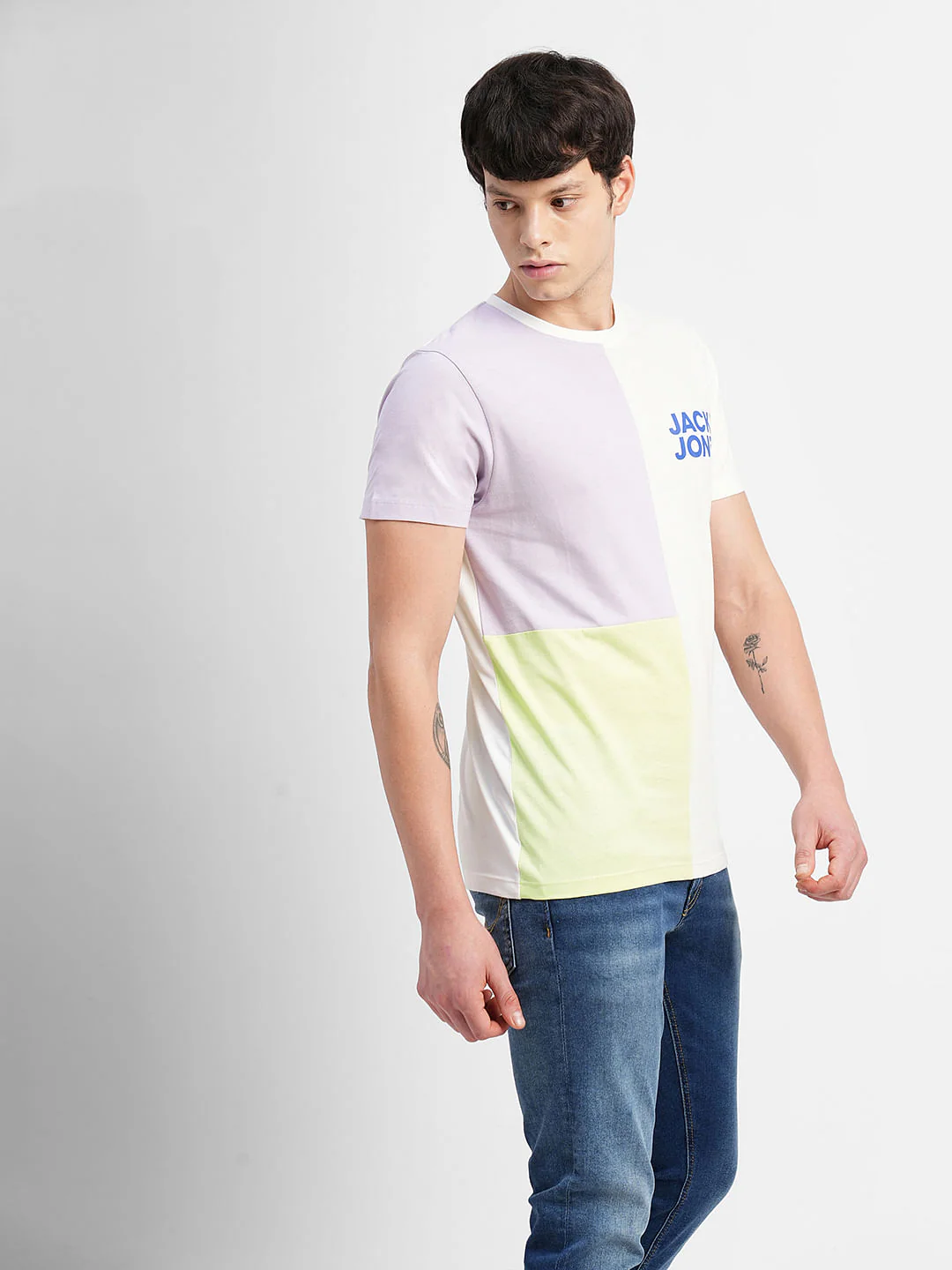 White Colourblocked Crew Neck T-shirt - Image 3