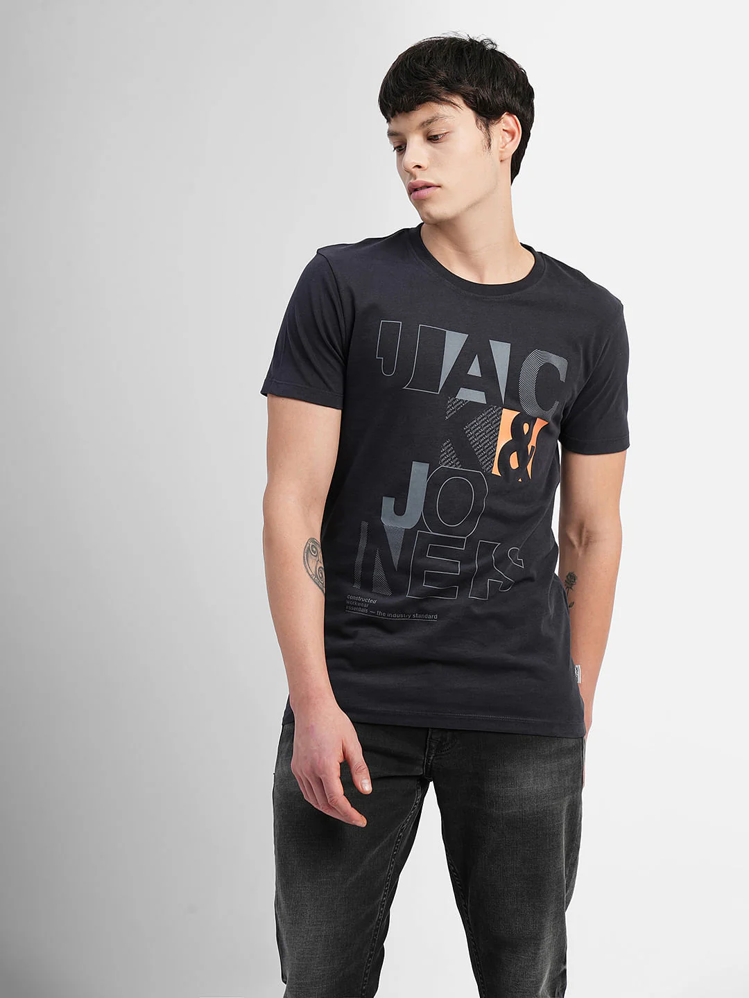 Black Typographic Print Crew Neck T-shirt - Image 2