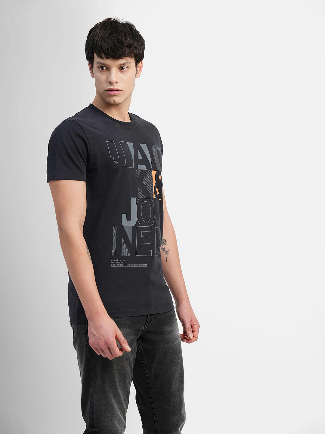 Black Typographic Print Crew Neck T-shirt - Image 3