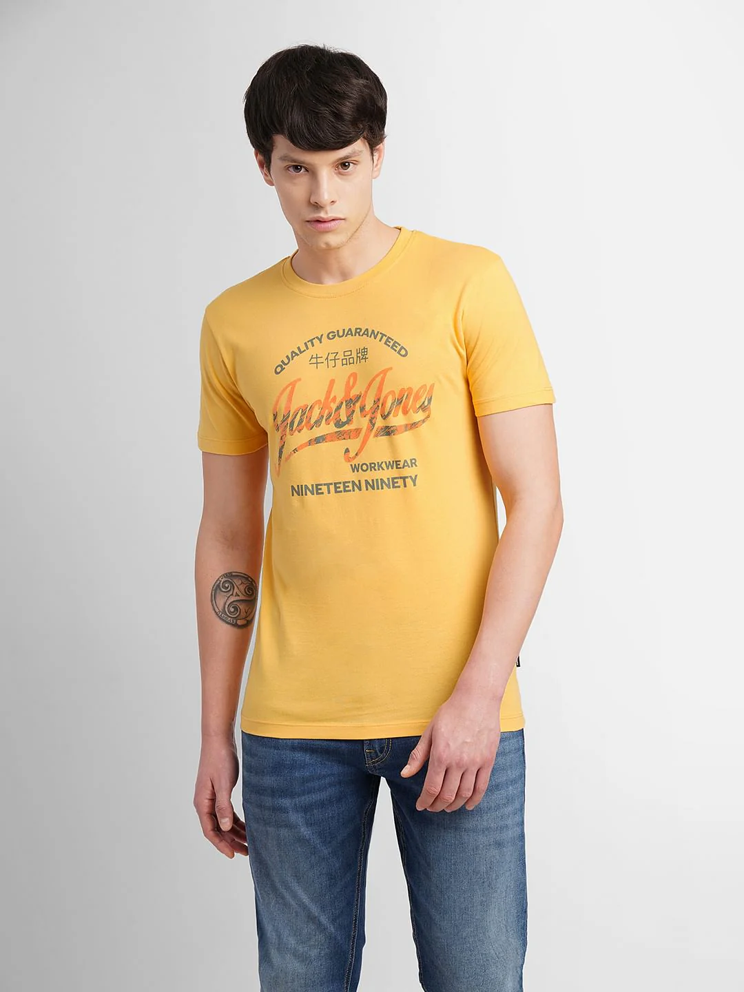 Yellow Logo Print Crew Neck T-shirt - Image 2