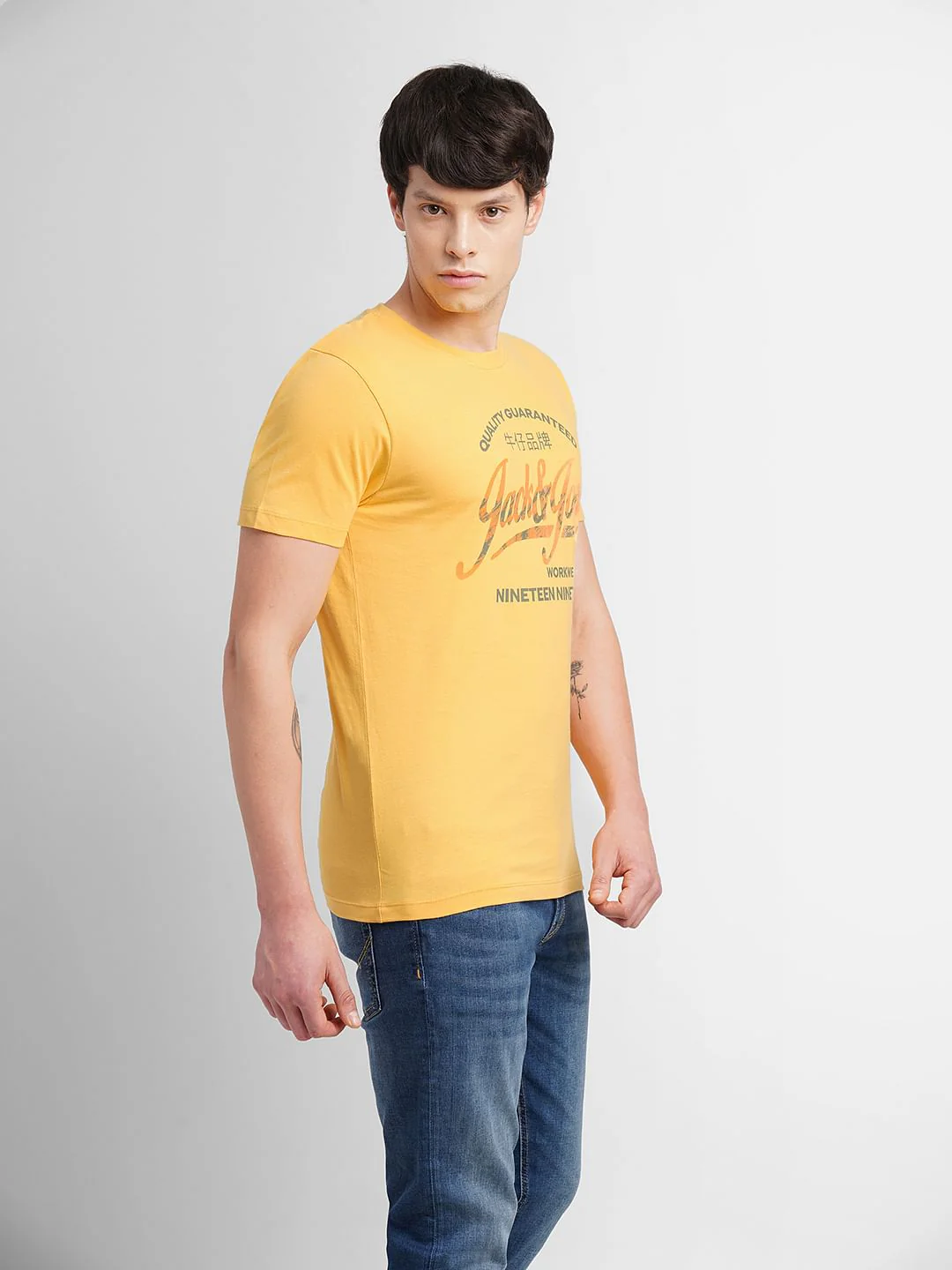Yellow Logo Print Crew Neck T-shirt - Image 3