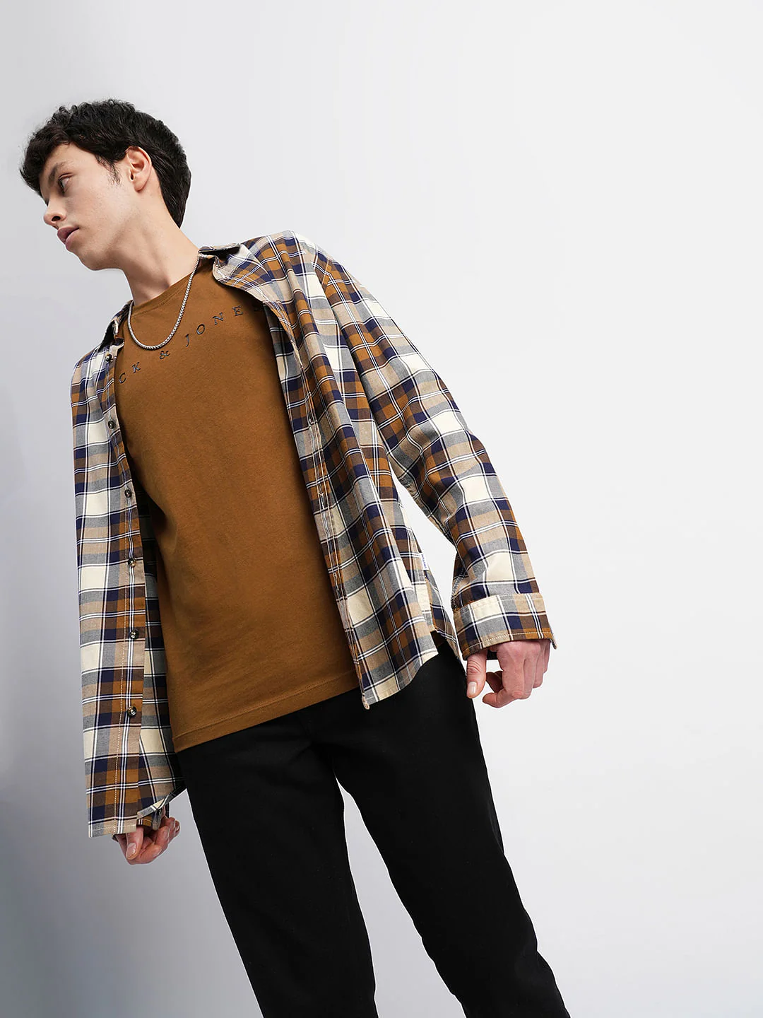 Brown Logo Text Print Crew Neck T-shirt