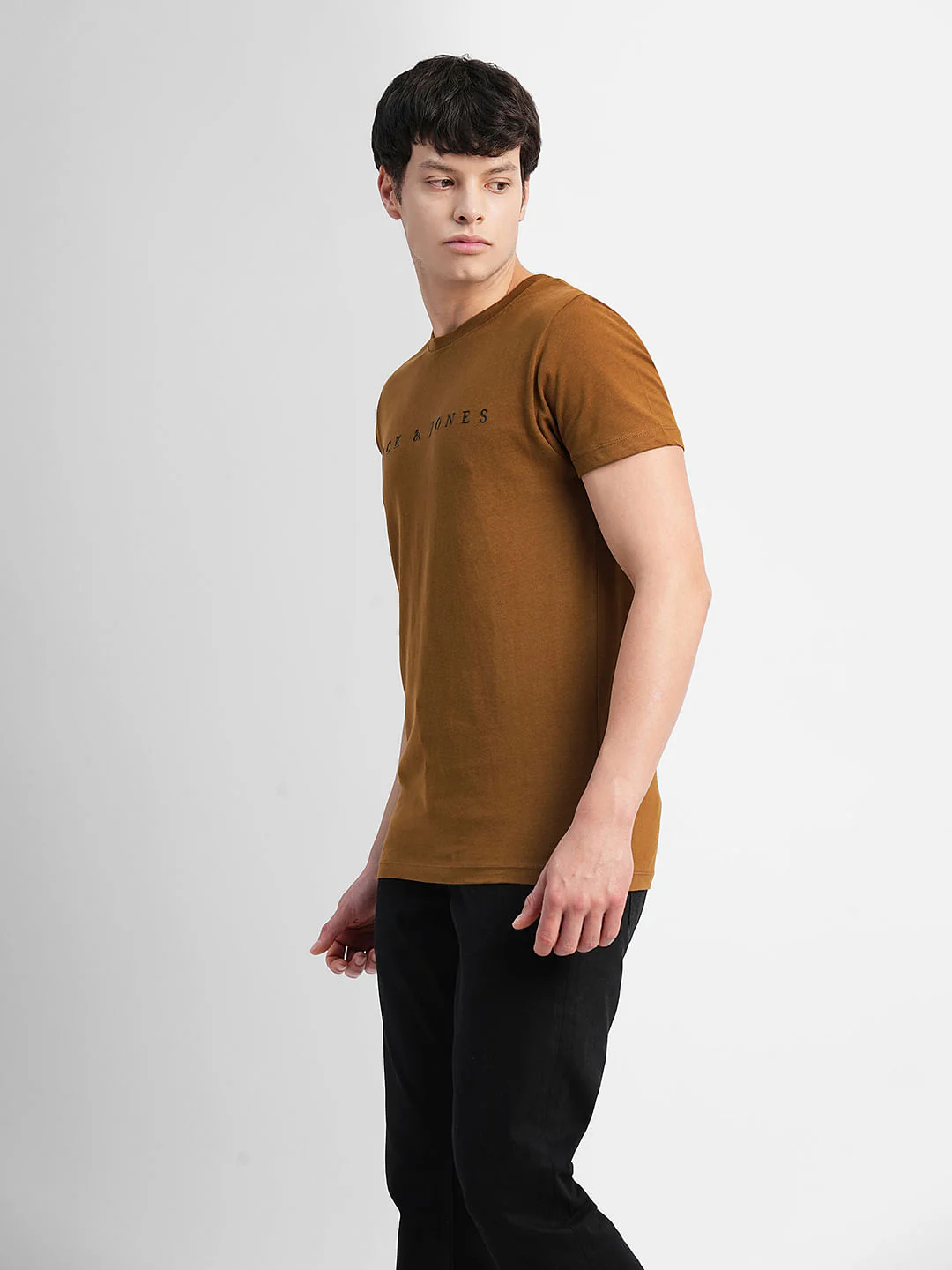 Brown Logo Text Print Crew Neck T-shirt - Image 3