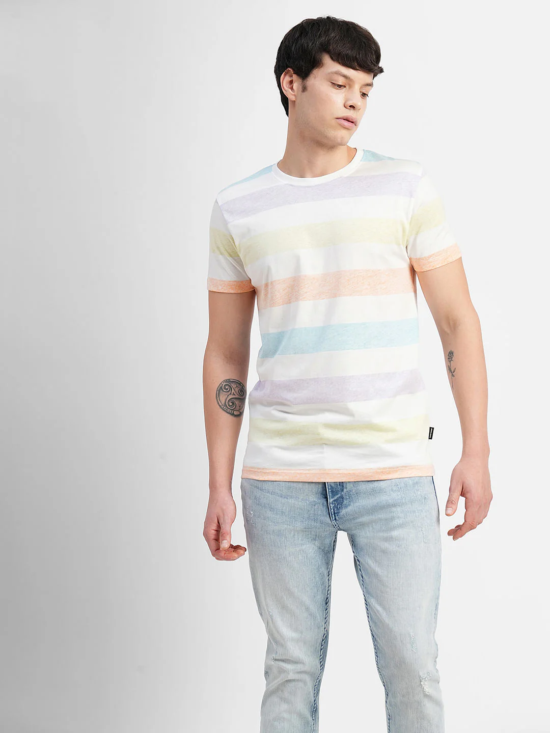 Purple Colourblocked Crew Neck T-shirt - Image 2