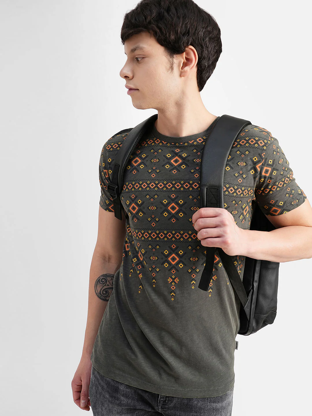 Grey Abstract Print Crew Neck T-shirt