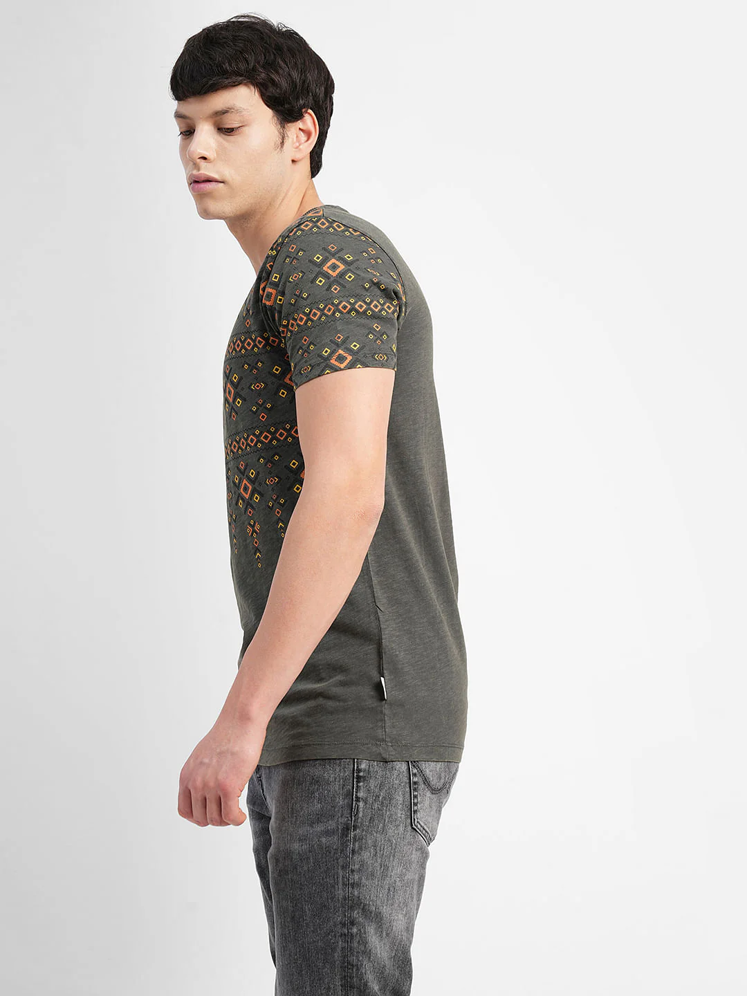 Grey Abstract Print Crew Neck T-shirt - Image 3