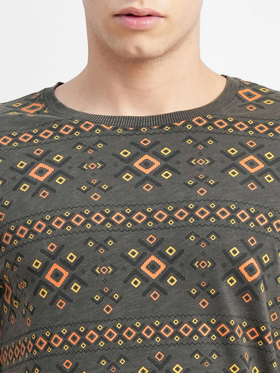 Grey Abstract Print Crew Neck T-shirt - Image 5