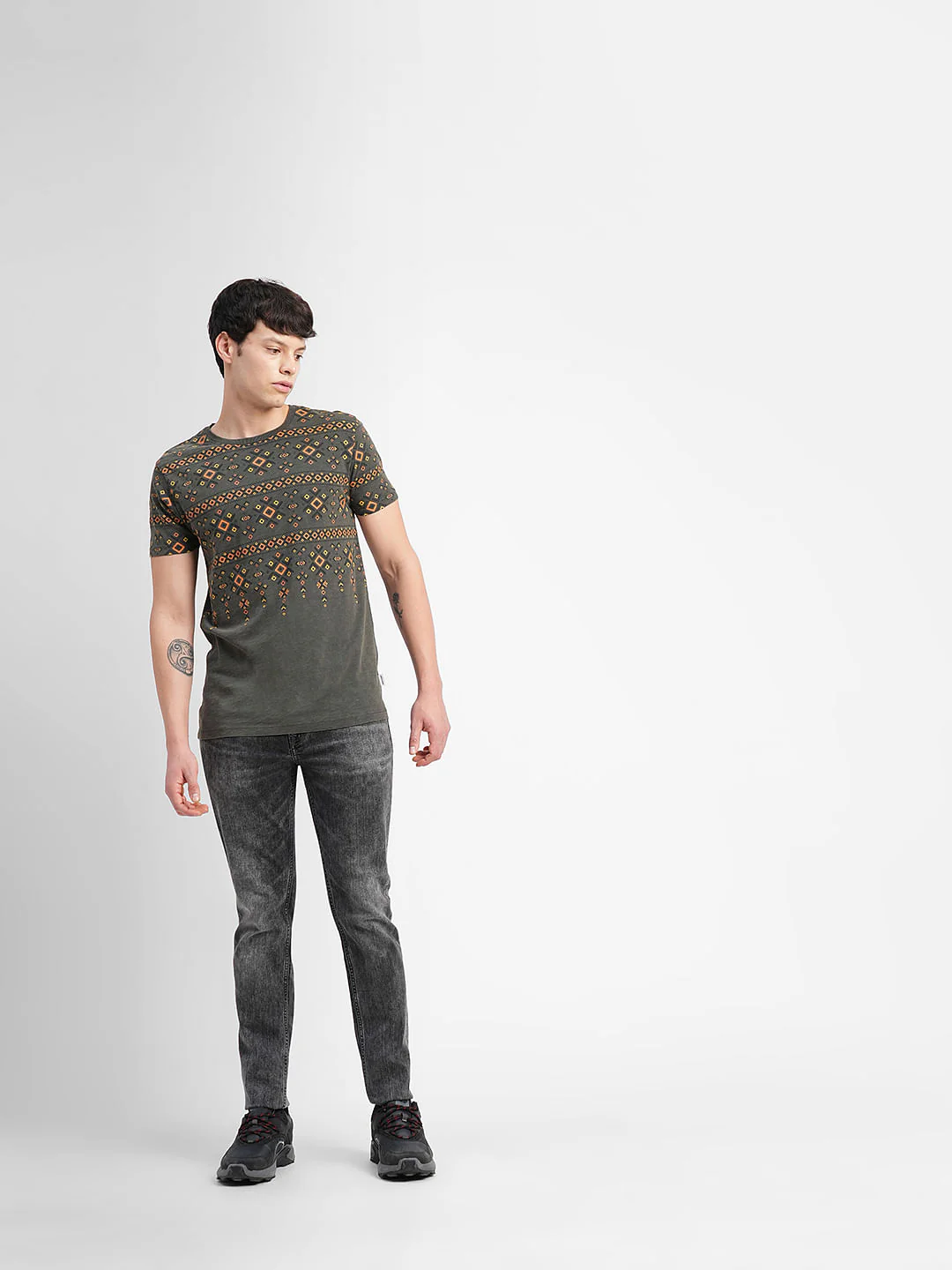Grey Abstract Print Crew Neck T-shirt - Image 6