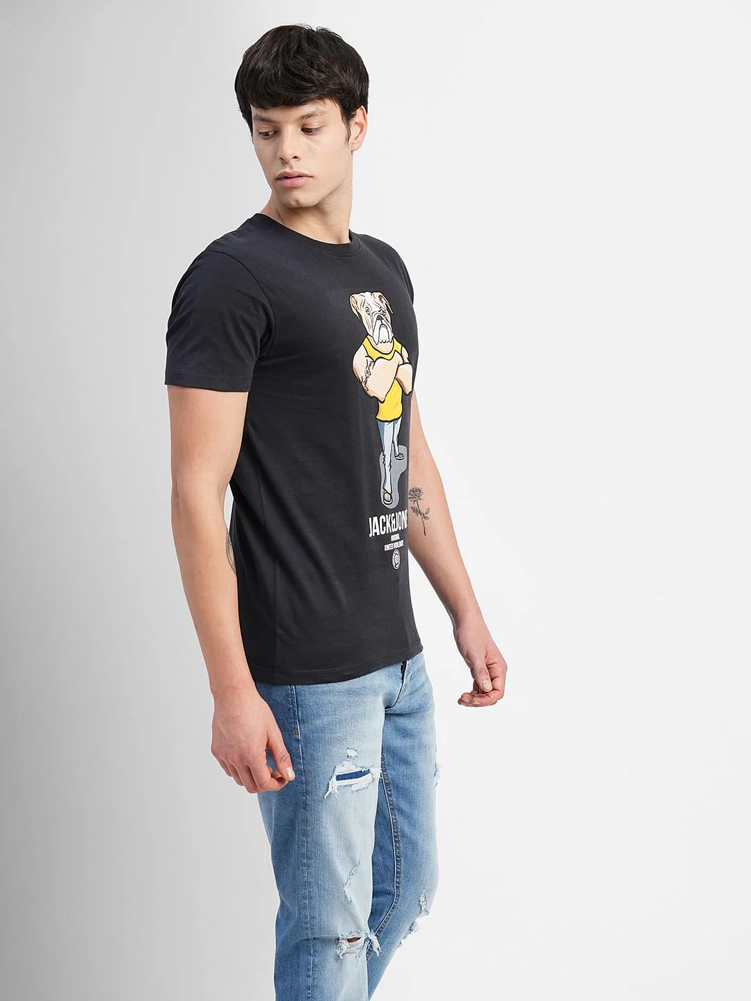 Black Graphic Print Crew Neck T-shirt - Image 3