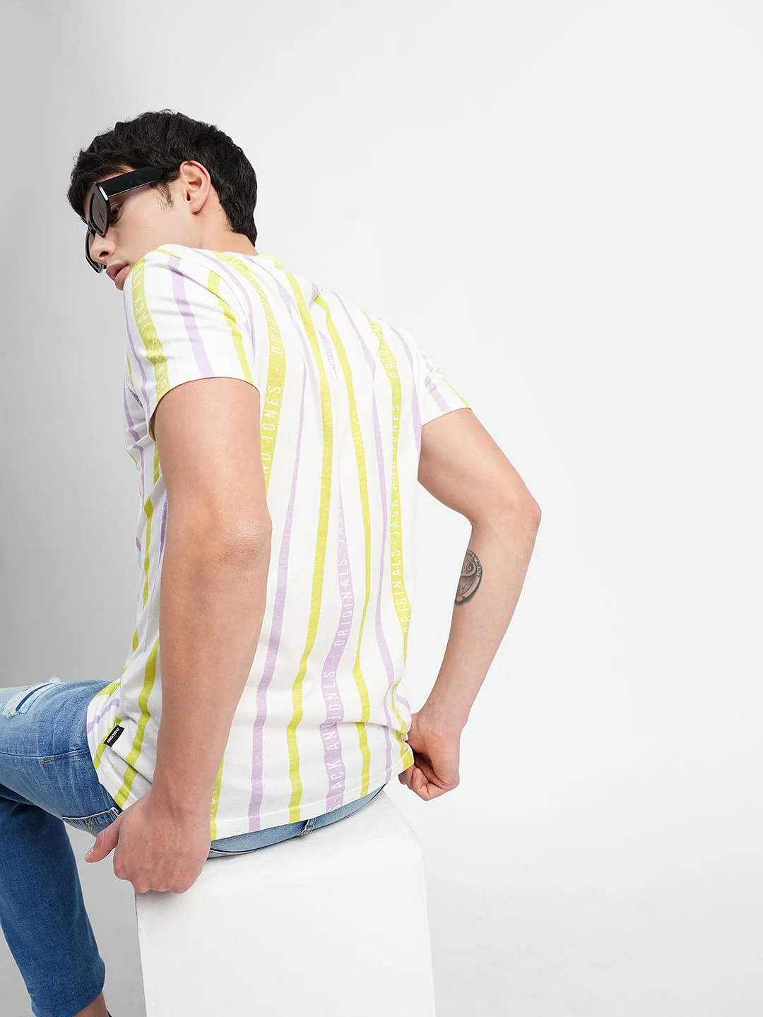 White Striped Crew Neck T-shirt